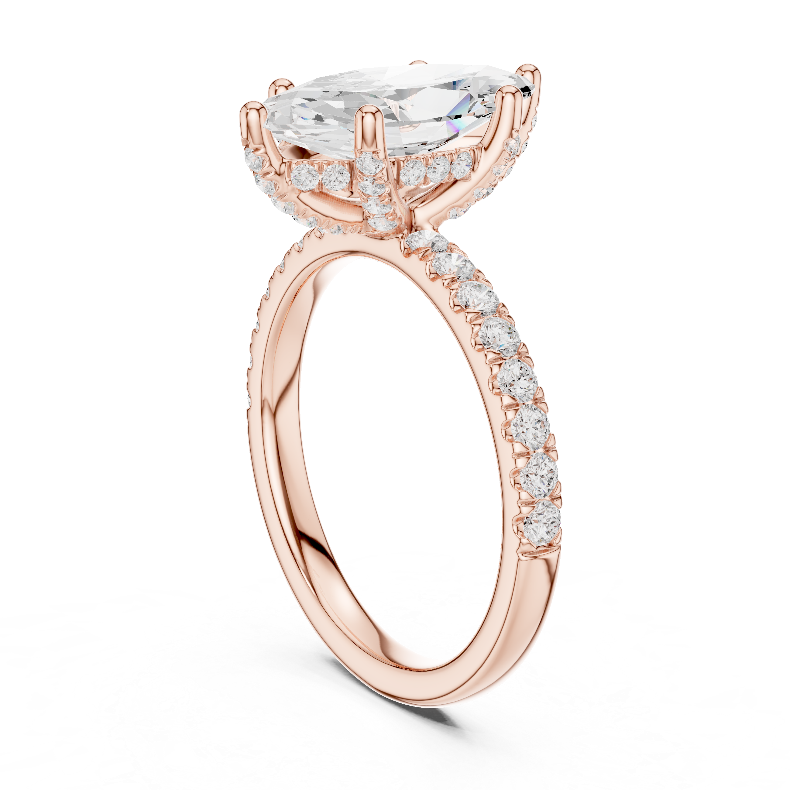 Marquise Cut Pavé Solitaire Engagement Ring with Hidden Diamond Gallery