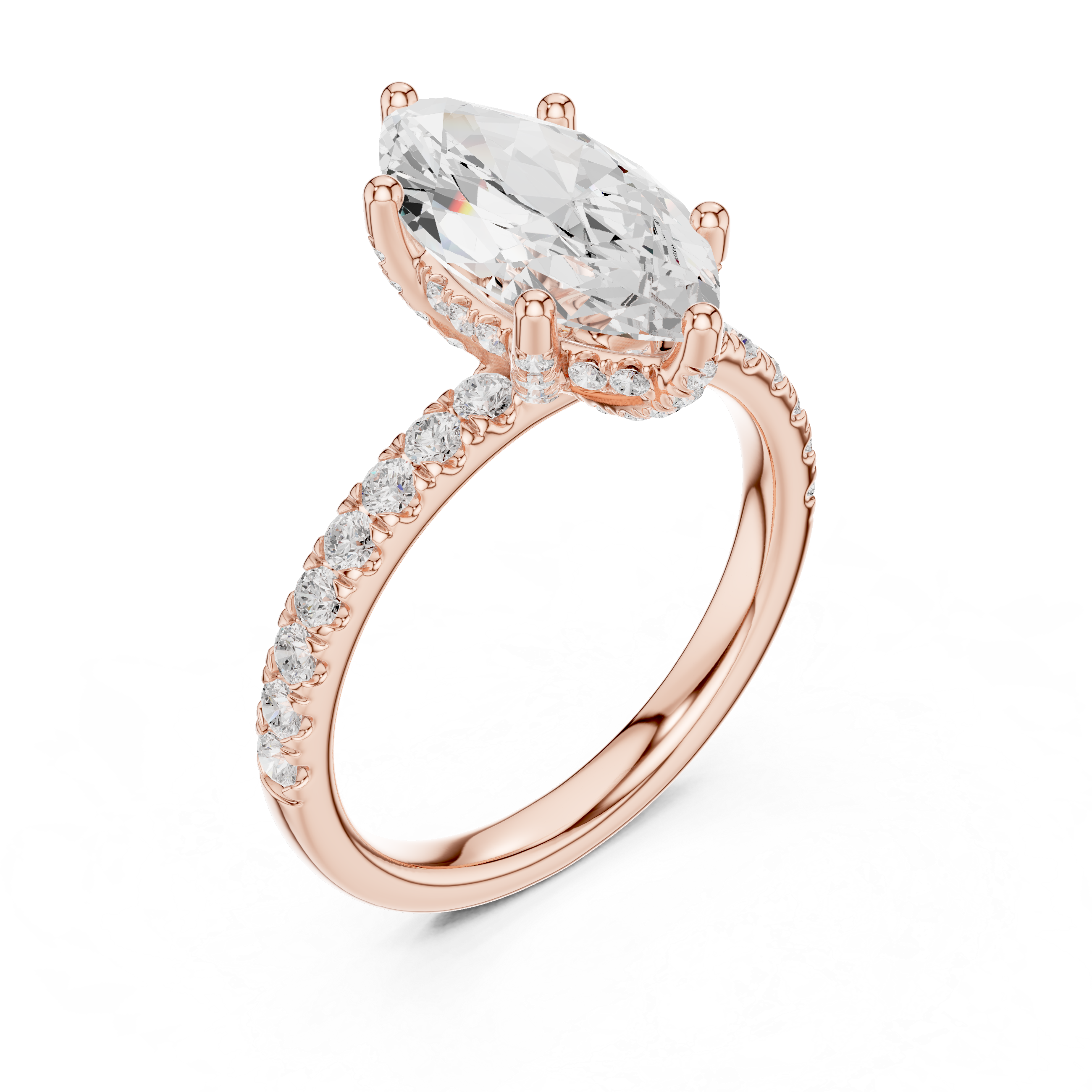 Marquise Cut Pavé Solitaire Engagement Ring with Hidden Diamond Gallery