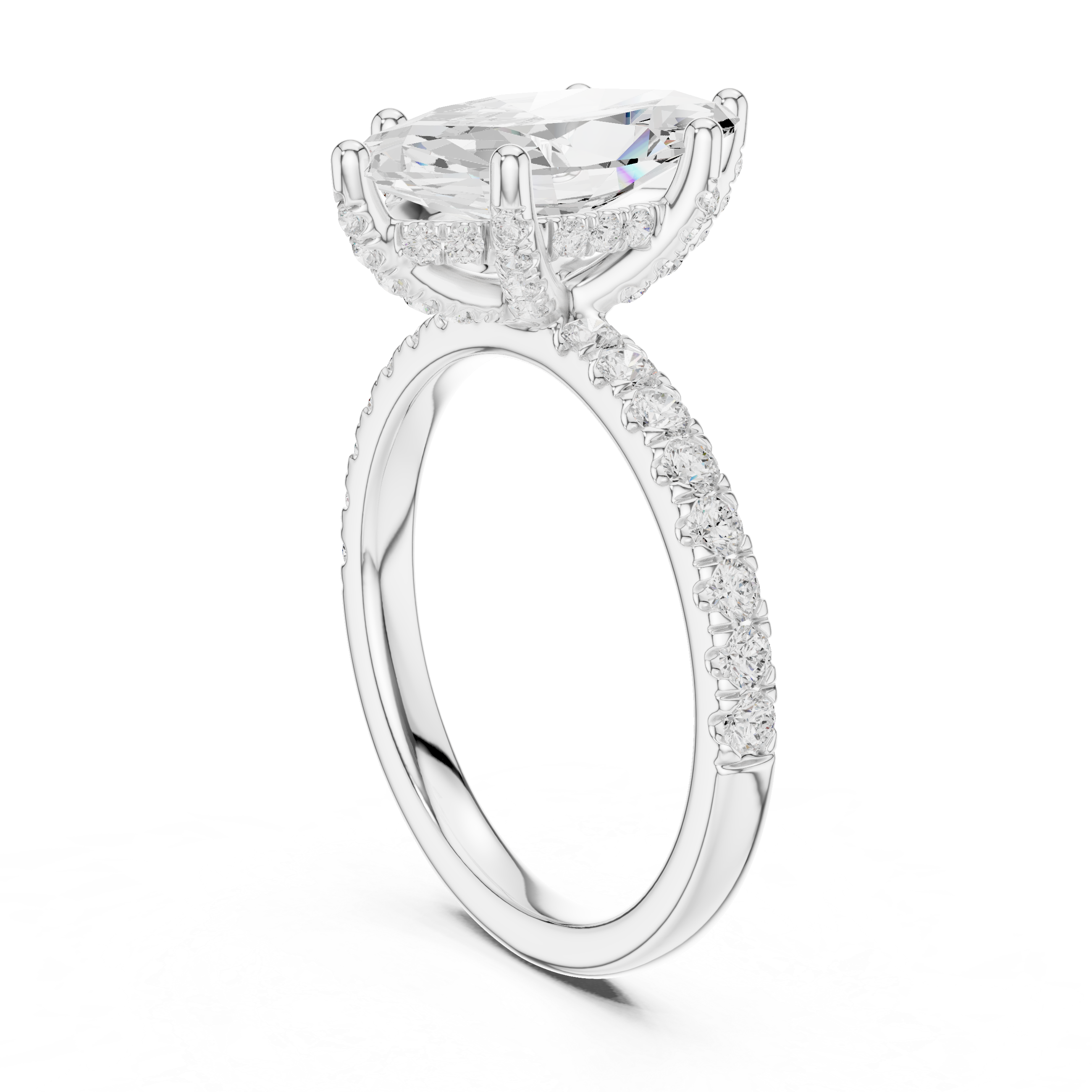 Marquise Cut Pavé Solitaire Engagement Ring with Hidden Diamond Gallery