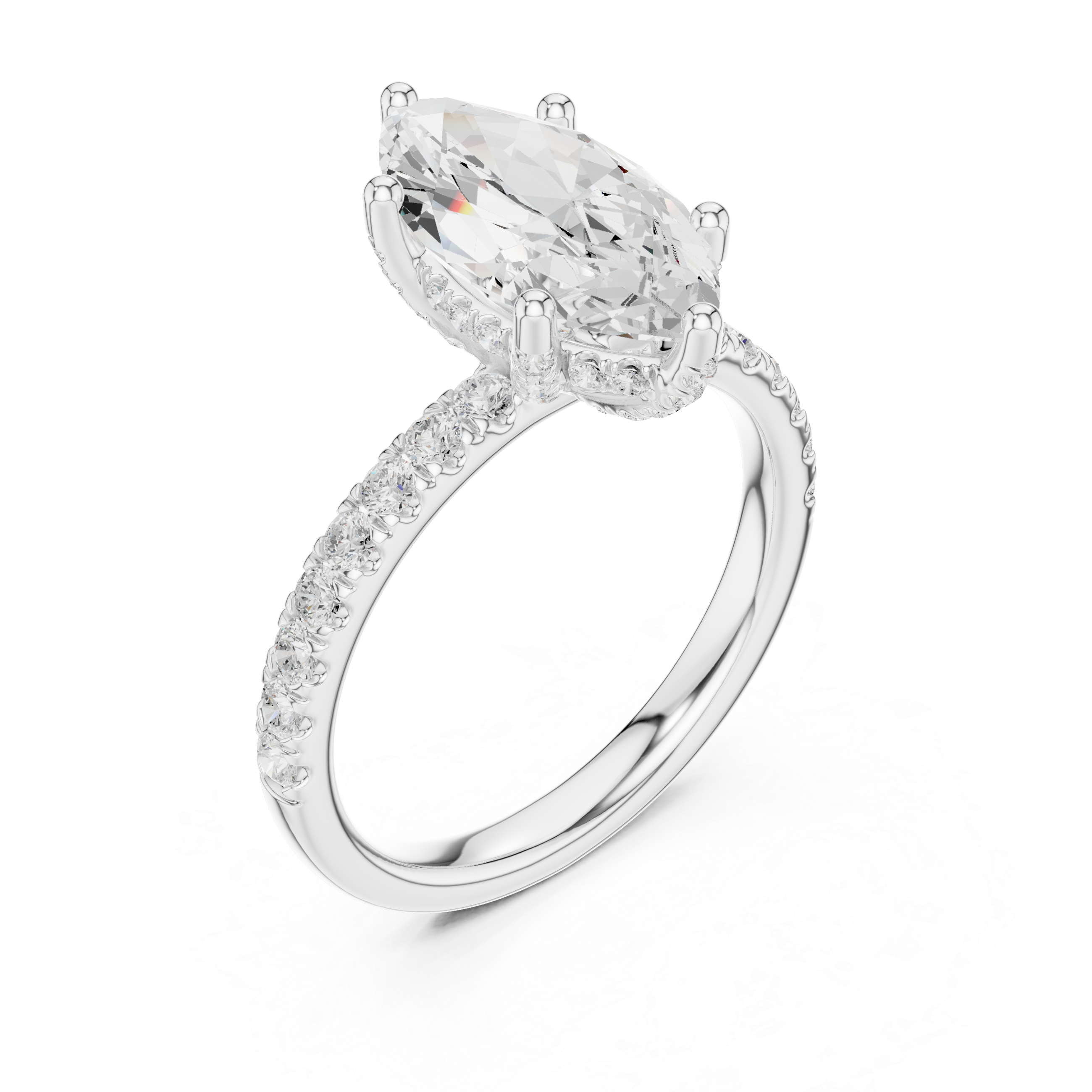 Marquise Cut Pavé Solitaire Engagement Ring with Hidden Diamond Gallery