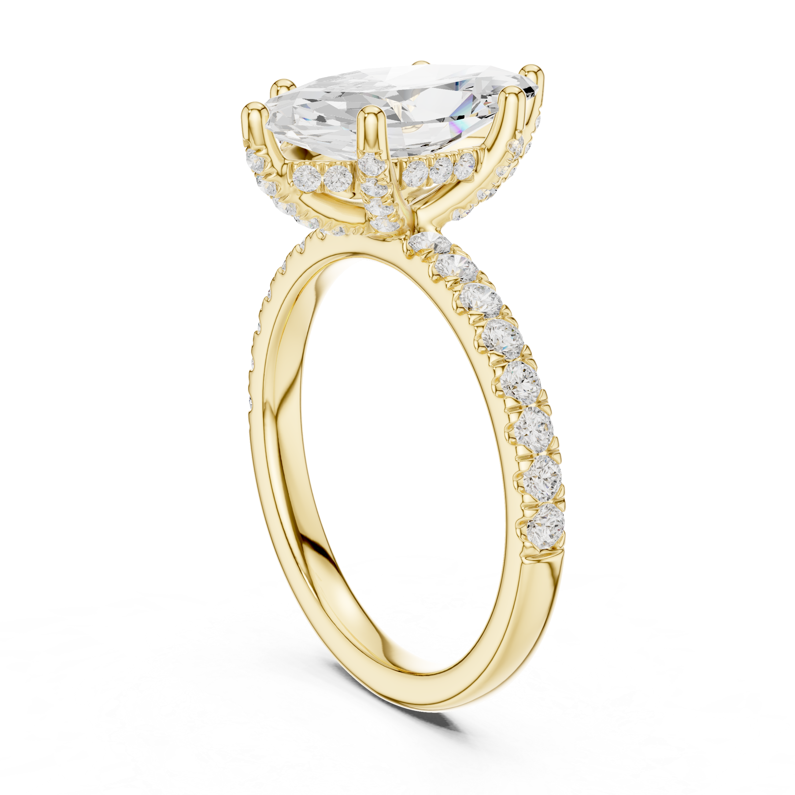 Marquise Cut Pavé Solitaire Engagement Ring with Hidden Diamond Gallery