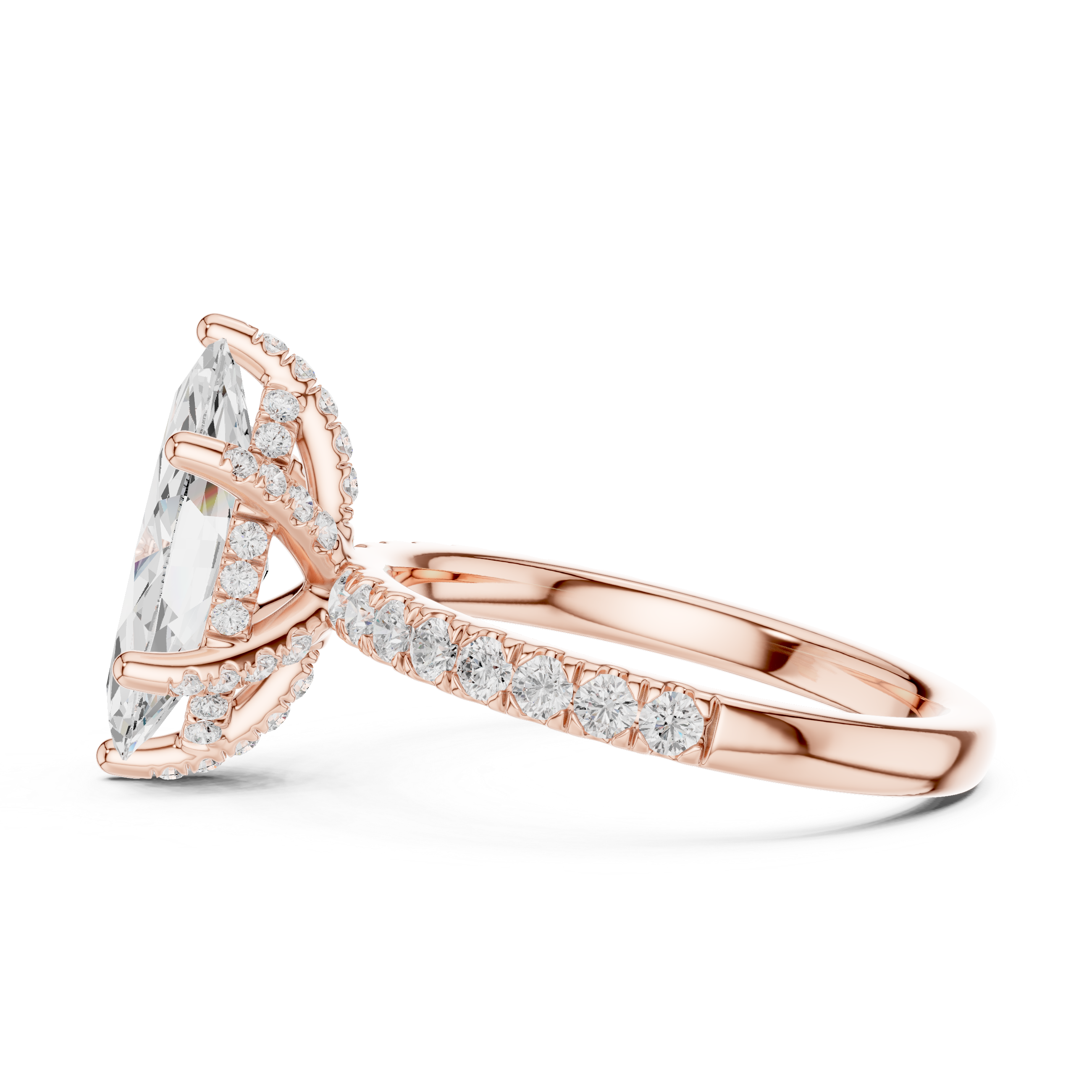 Marquise Cut Pavé Solitaire Engagement Ring with Hidden Diamond Gallery