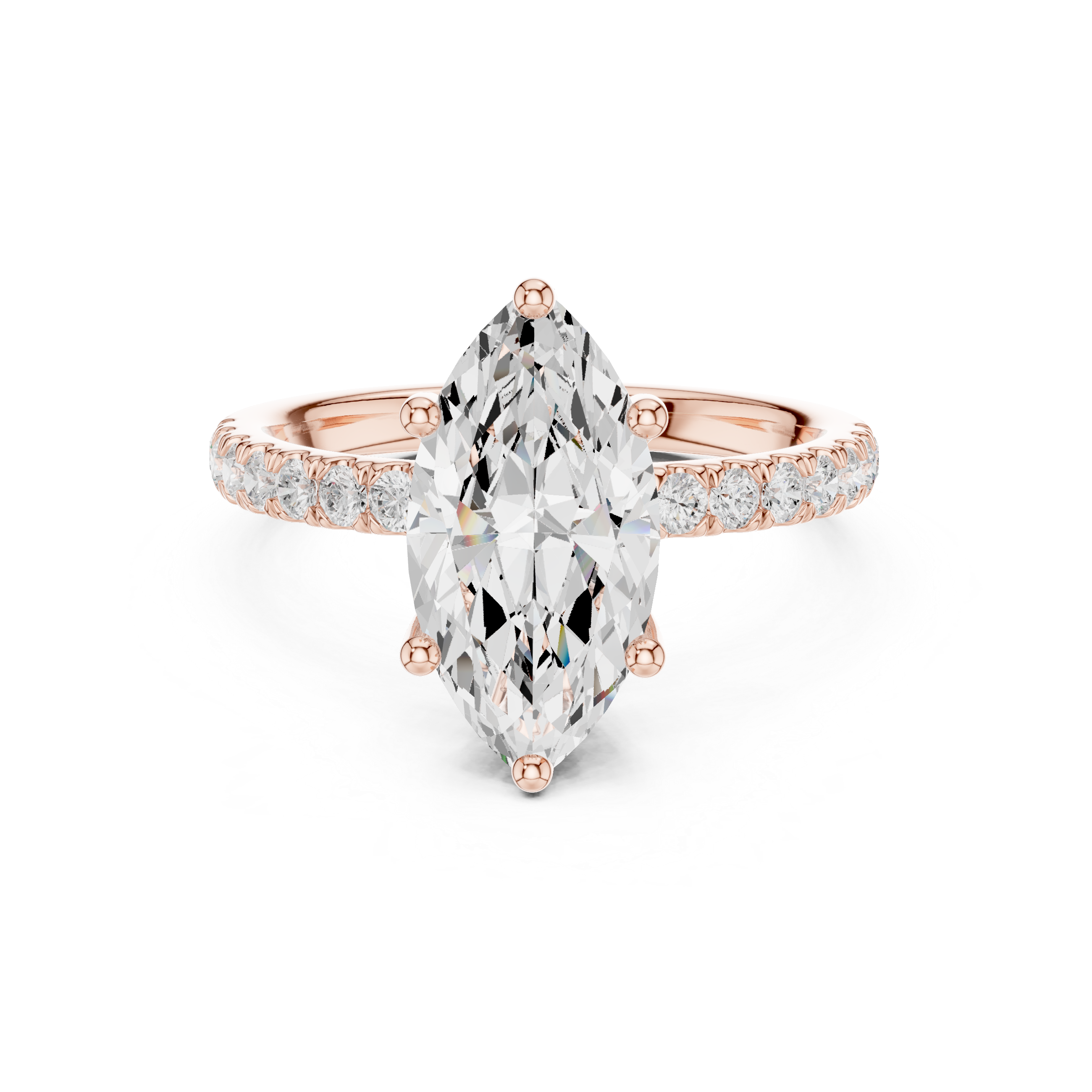 Marquise Cut Pavé Solitaire Engagement Ring with Hidden Diamond Gallery