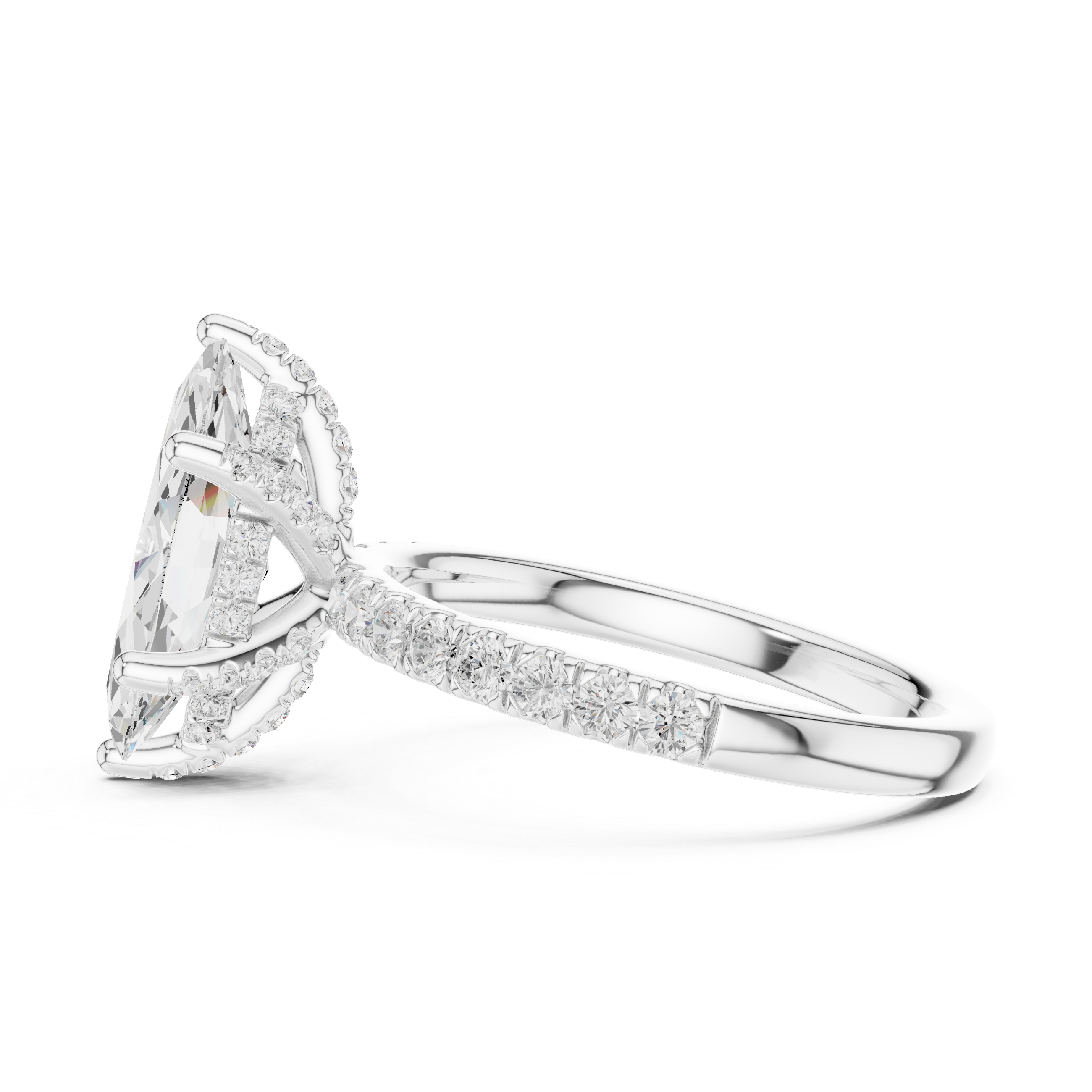 Marquise Cut Pavé Solitaire Engagement Ring with Hidden Diamond Gallery