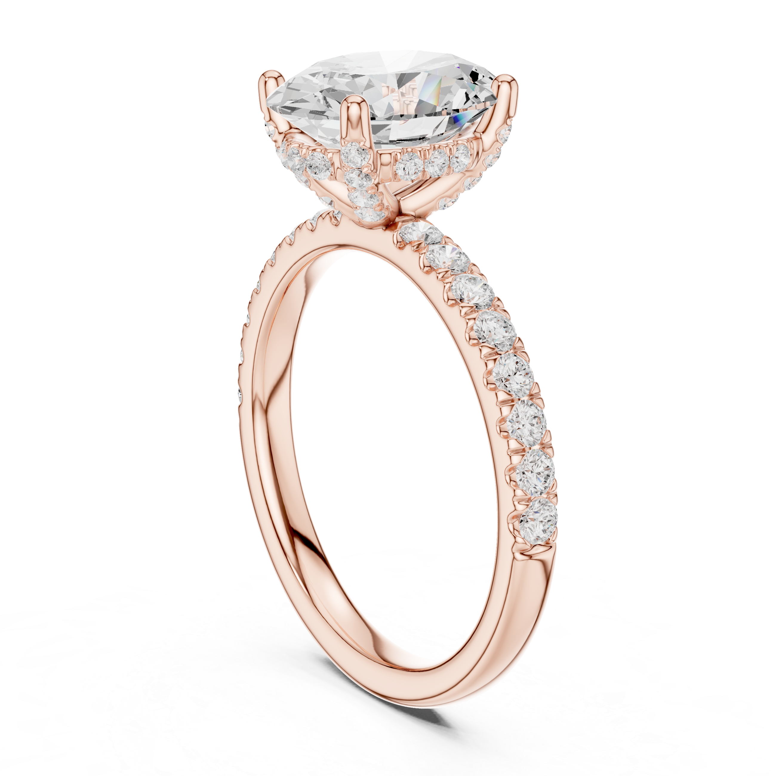 Oval Cut Pavé Solitaire Engagement Ring with Hidden Diamond Gallery