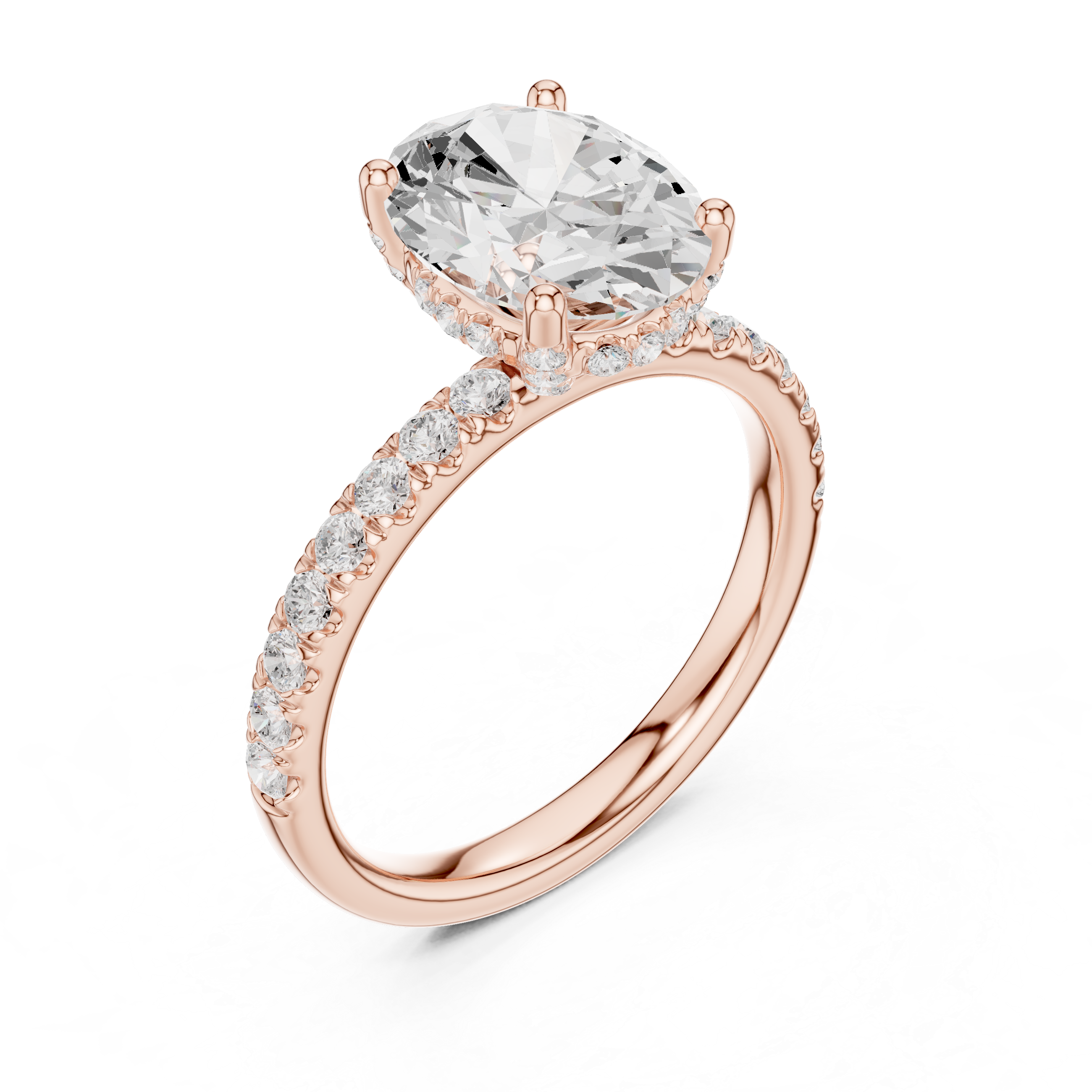 Oval Cut Pavé Solitaire Engagement Ring with Hidden Diamond Gallery