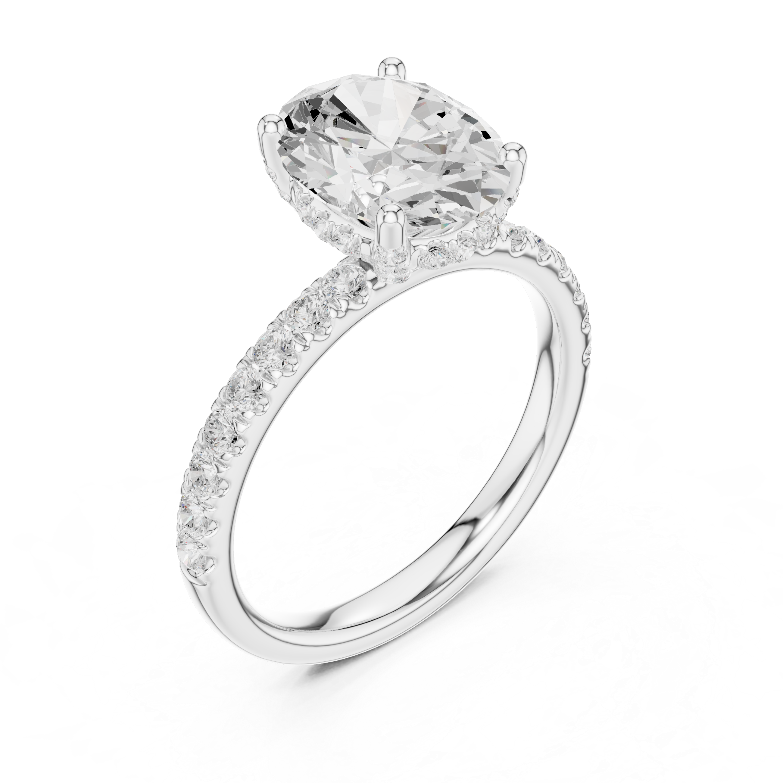 Oval Cut Pavé Solitaire Engagement Ring with Hidden Diamond Gallery