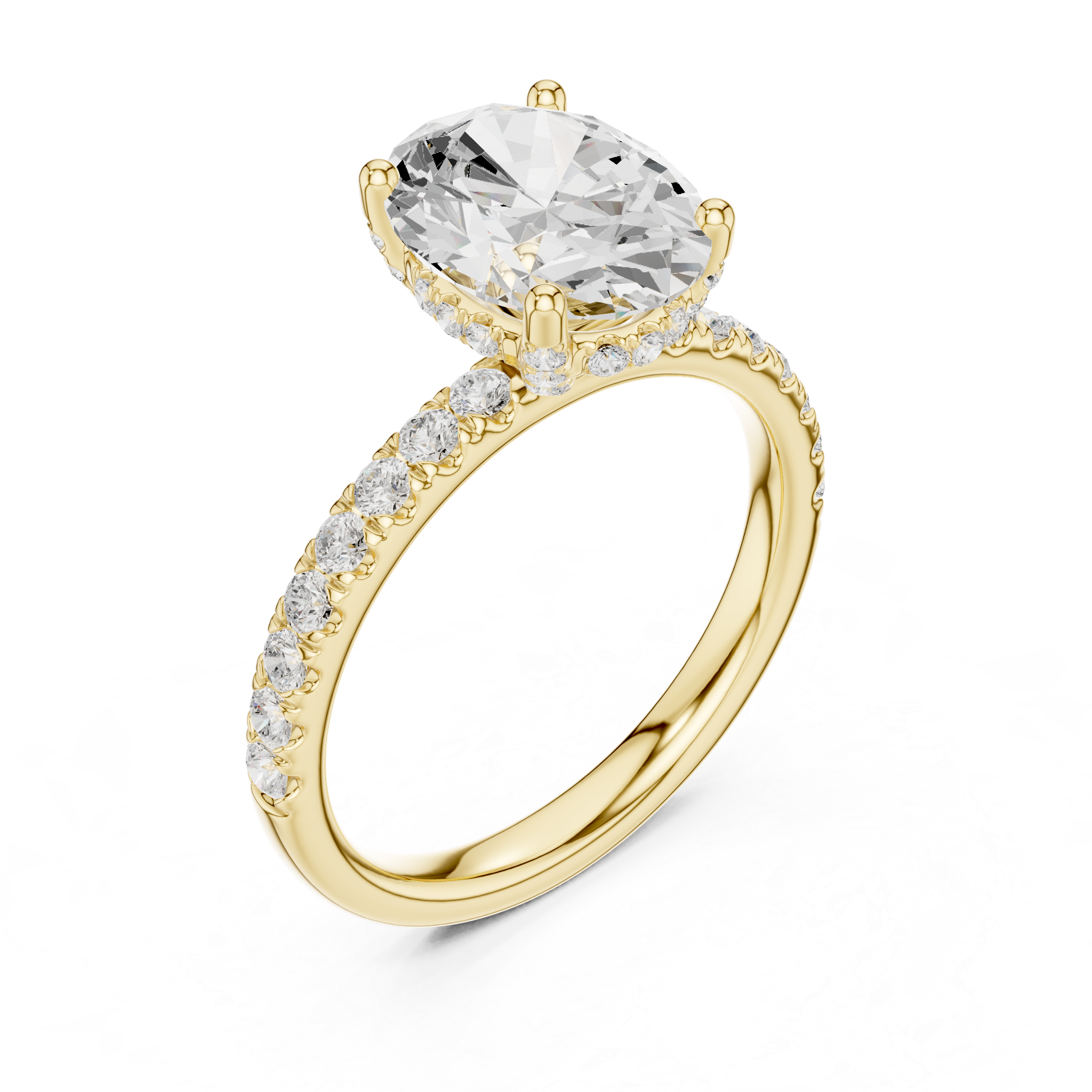 Oval Cut Pavé Solitaire Engagement Ring with Hidden Diamond Gallery