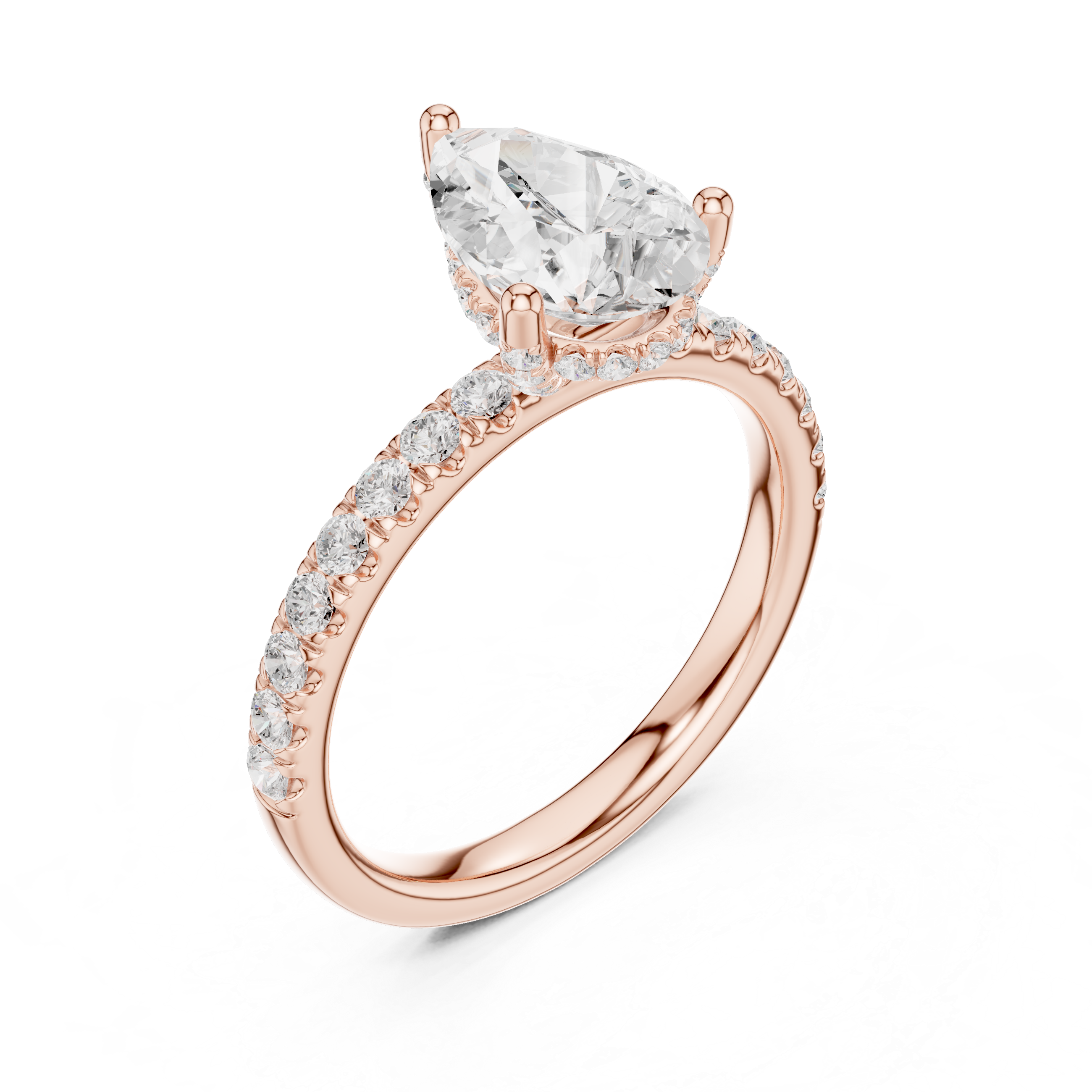 Pear Cut Pavé Solitaire Engagement Ring with Hidden Diamond Gallery