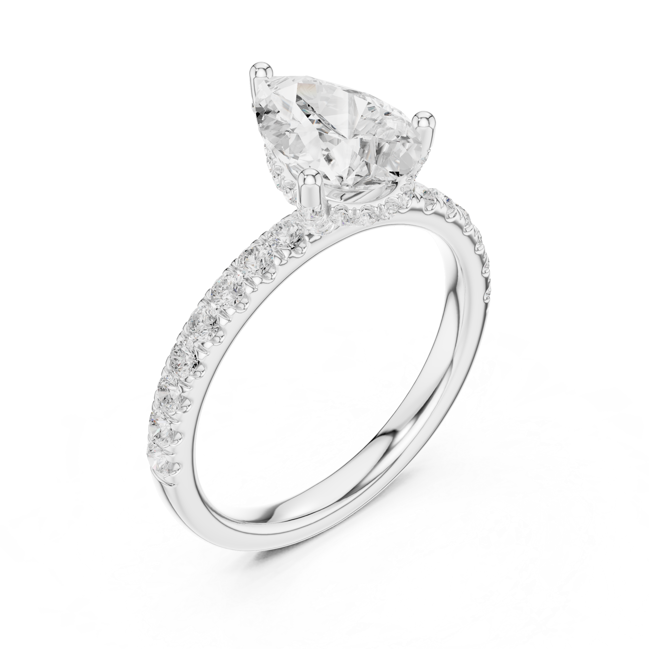 Pear Cut Pavé Solitaire Engagement Ring with Hidden Diamond Gallery