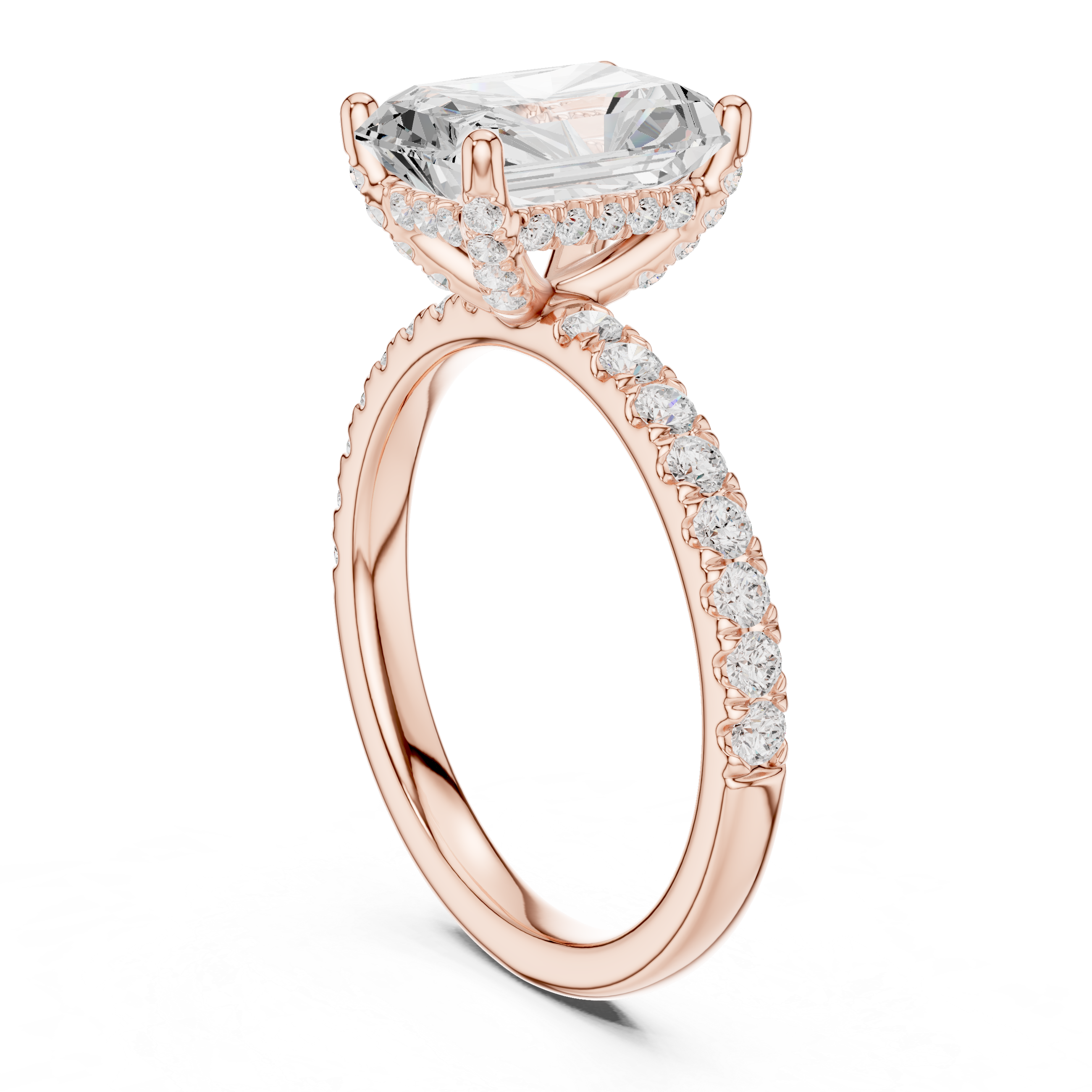 Radiant Cut Pavé Solitaire Engagement Ring with Hidden Diamond Gallery