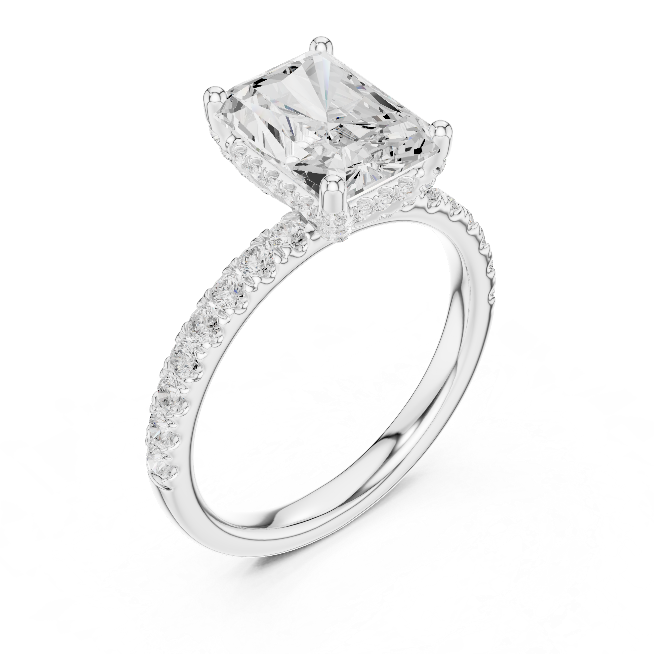 Radiant Cut Pavé Solitaire Engagement Ring with Hidden Diamond Gallery