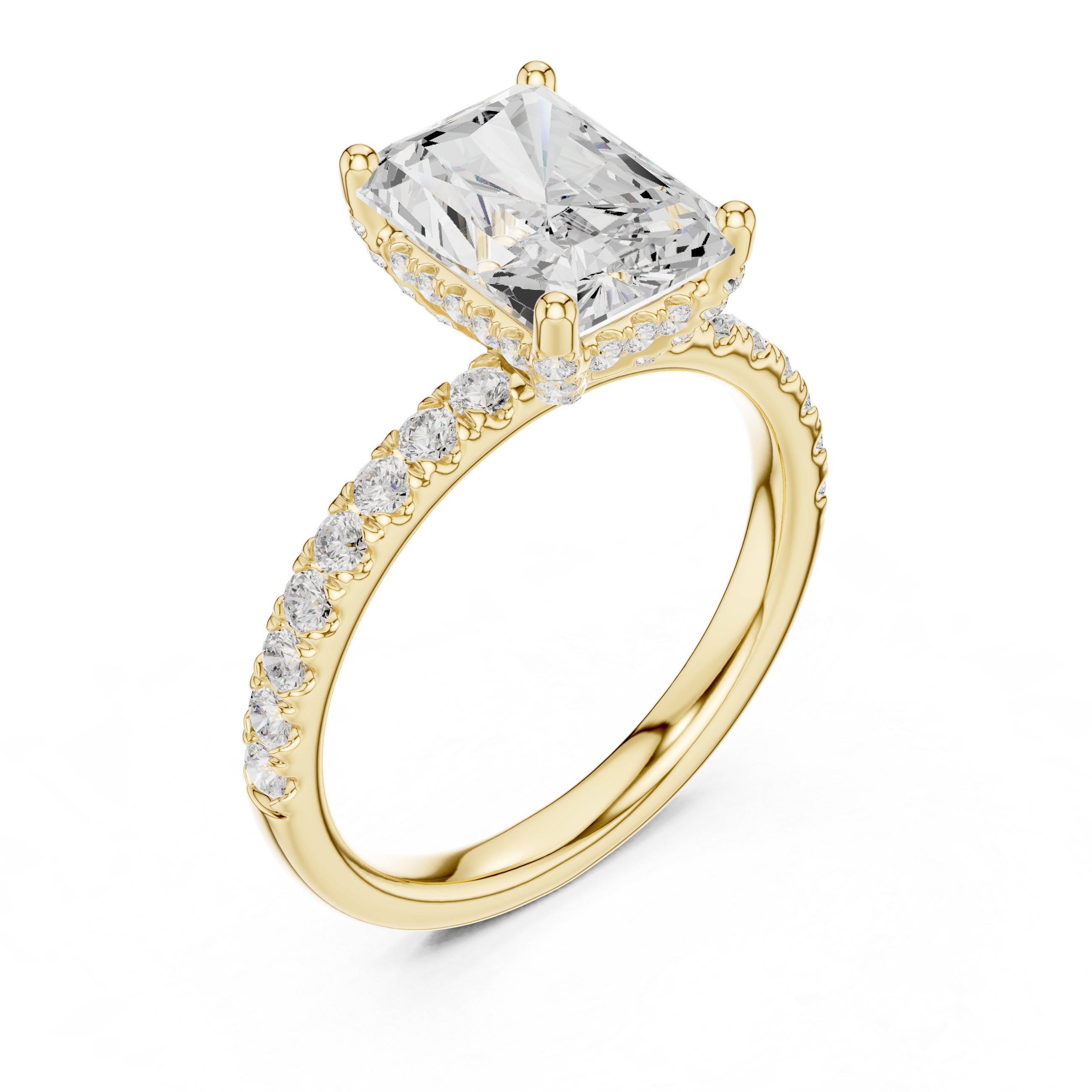 Radiant Cut Pavé Solitaire Engagement Ring with Hidden Diamond Gallery