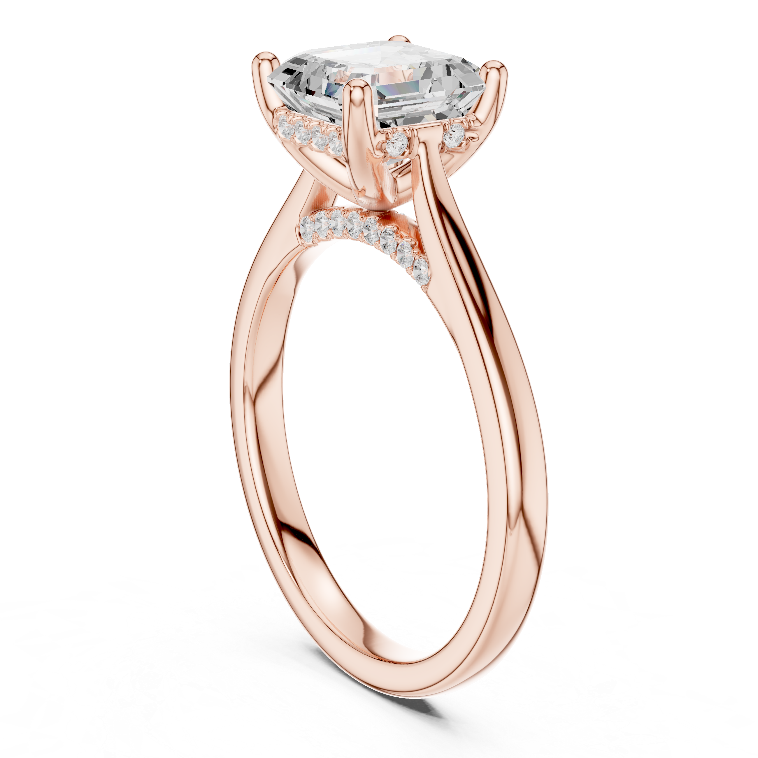 Classic Asscher Cut Solitaire Engagement Ring with Hidden Pavé Detail