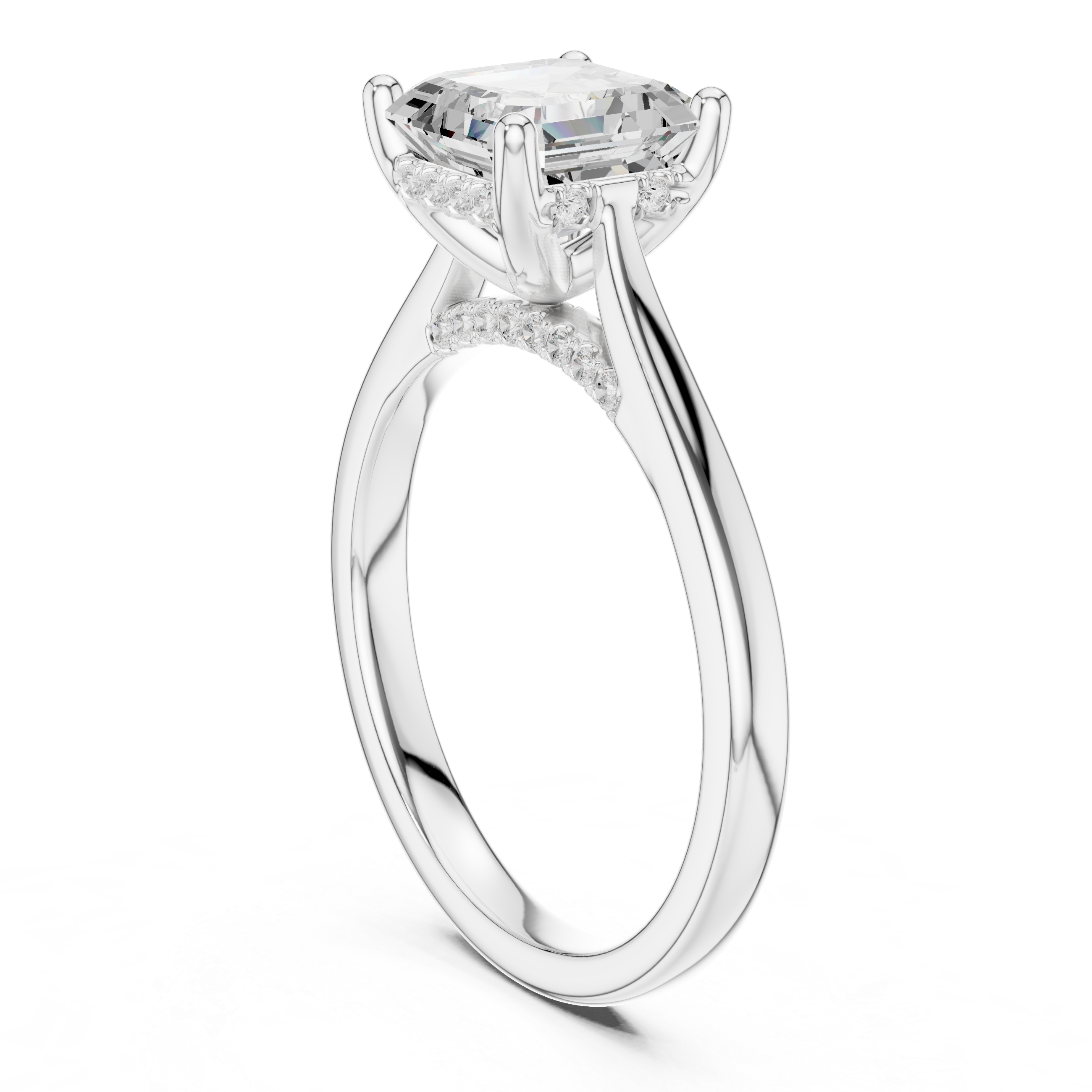 Classic Asscher Cut Solitaire Engagement Ring with Hidden Pavé Detail