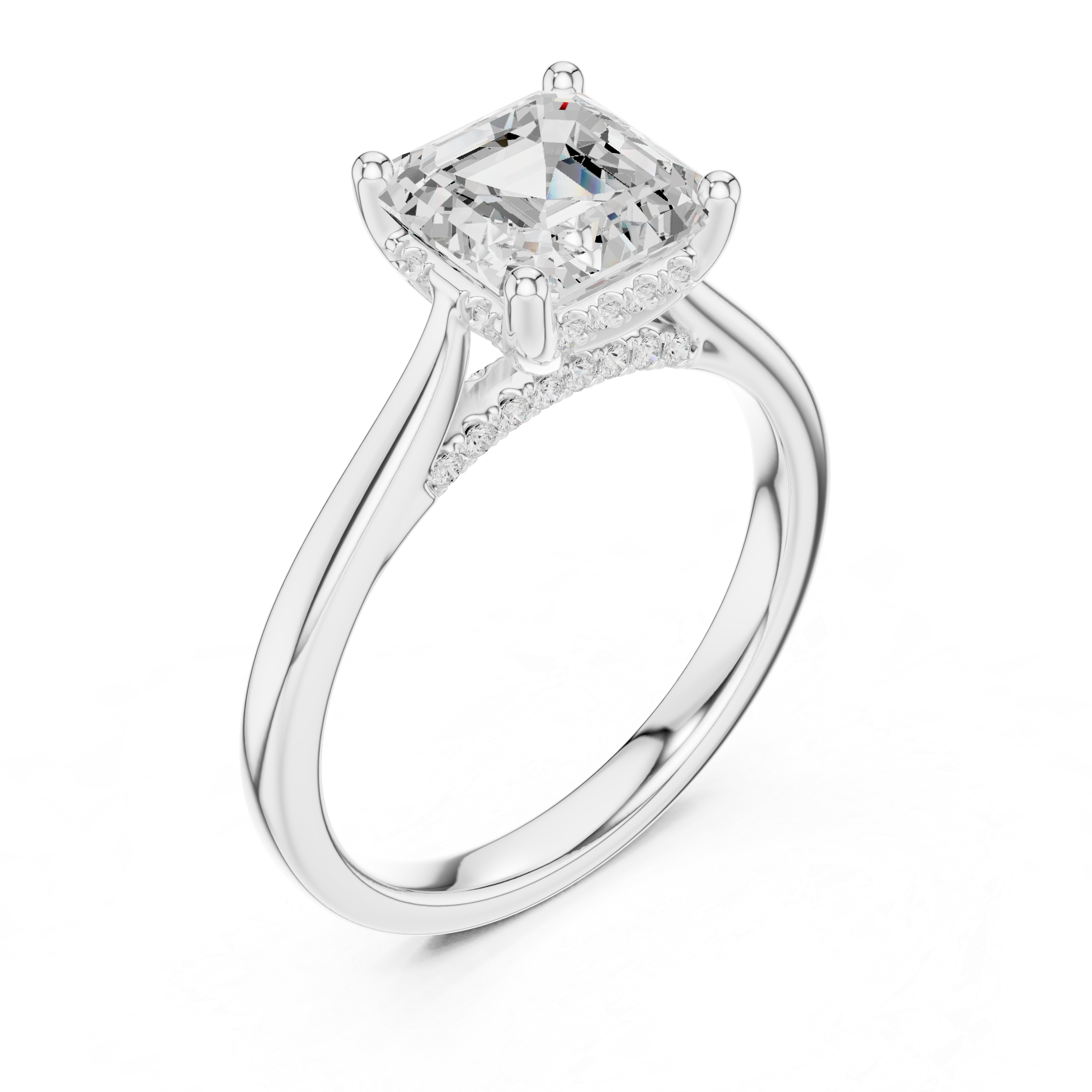 Classic Asscher Cut Solitaire Engagement Ring with Hidden Pavé Detail