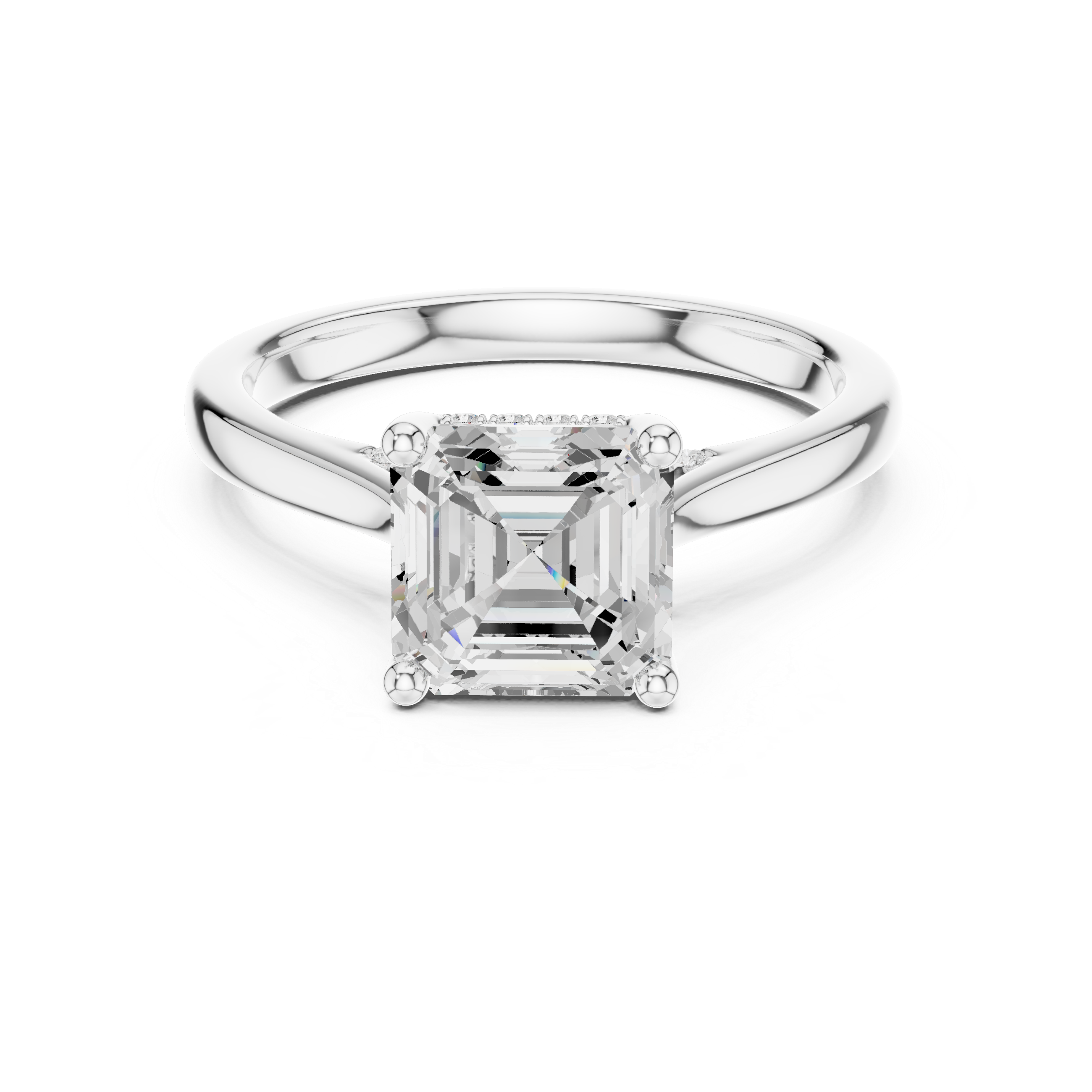 Classic Asscher Cut Solitaire Engagement Ring with Hidden Pavé Detail