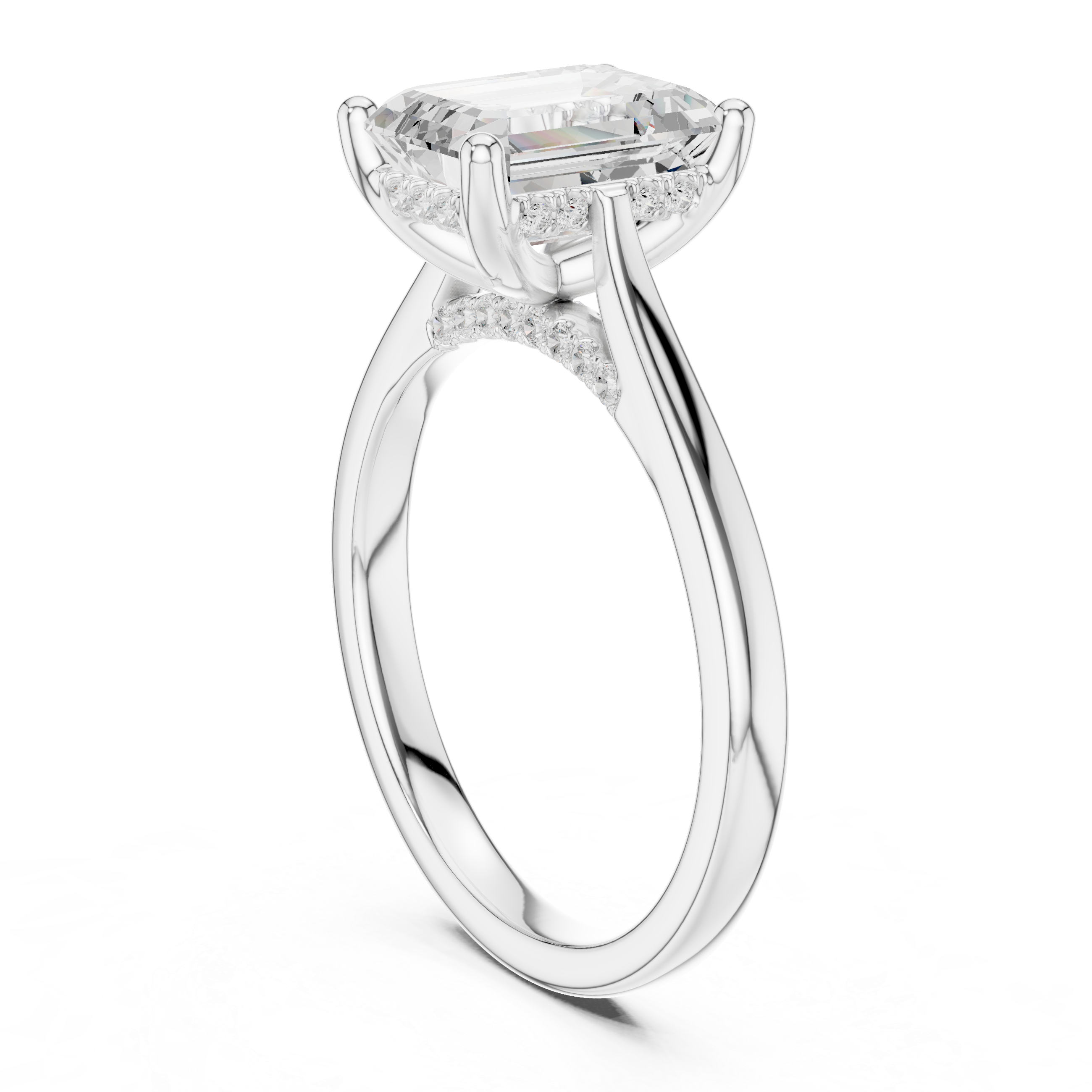 Elegant Emerald Cut Solitaire Engagement Ring with Hidden Pavé Accent