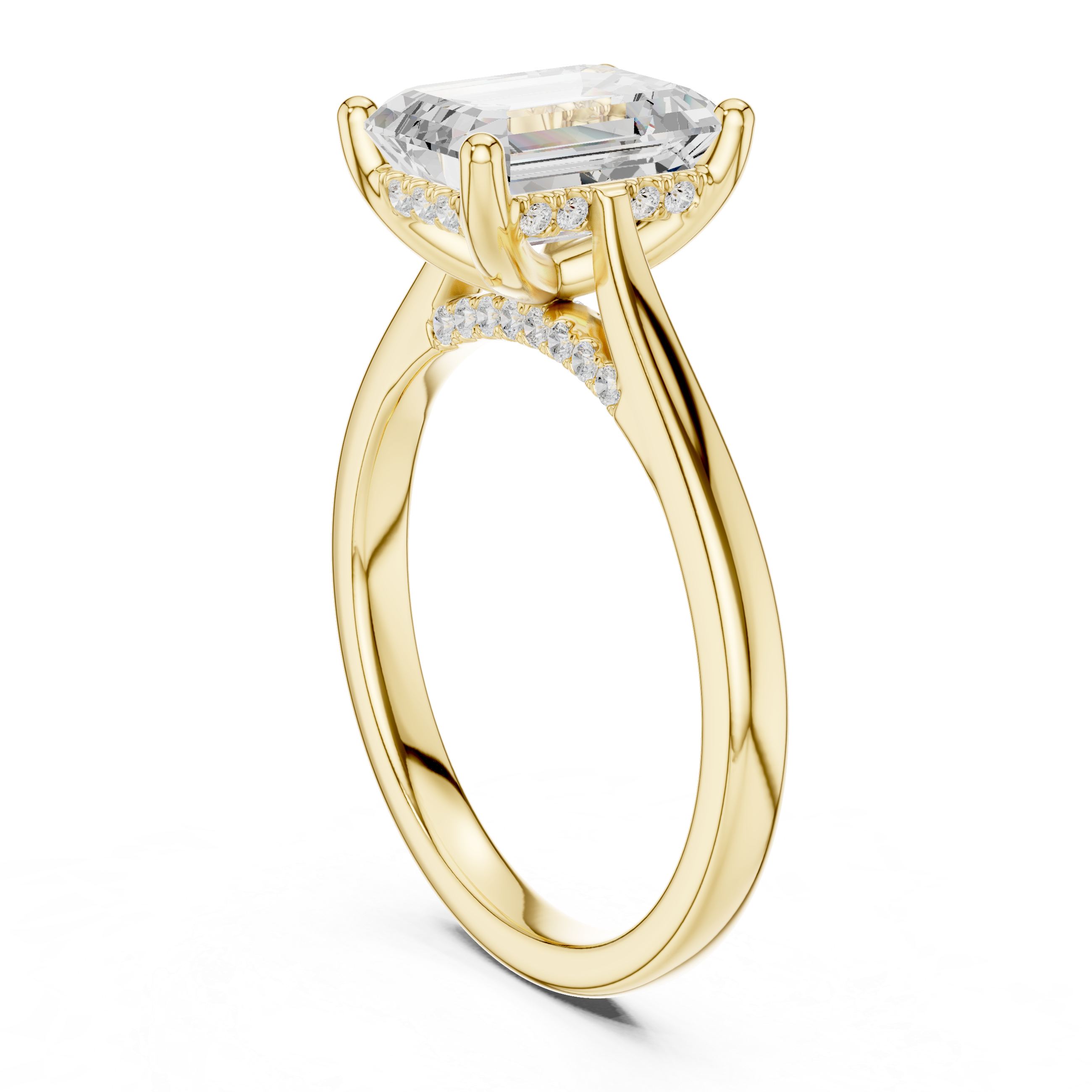 Elegant Emerald Cut Solitaire Engagement Ring with Hidden Pavé Accent