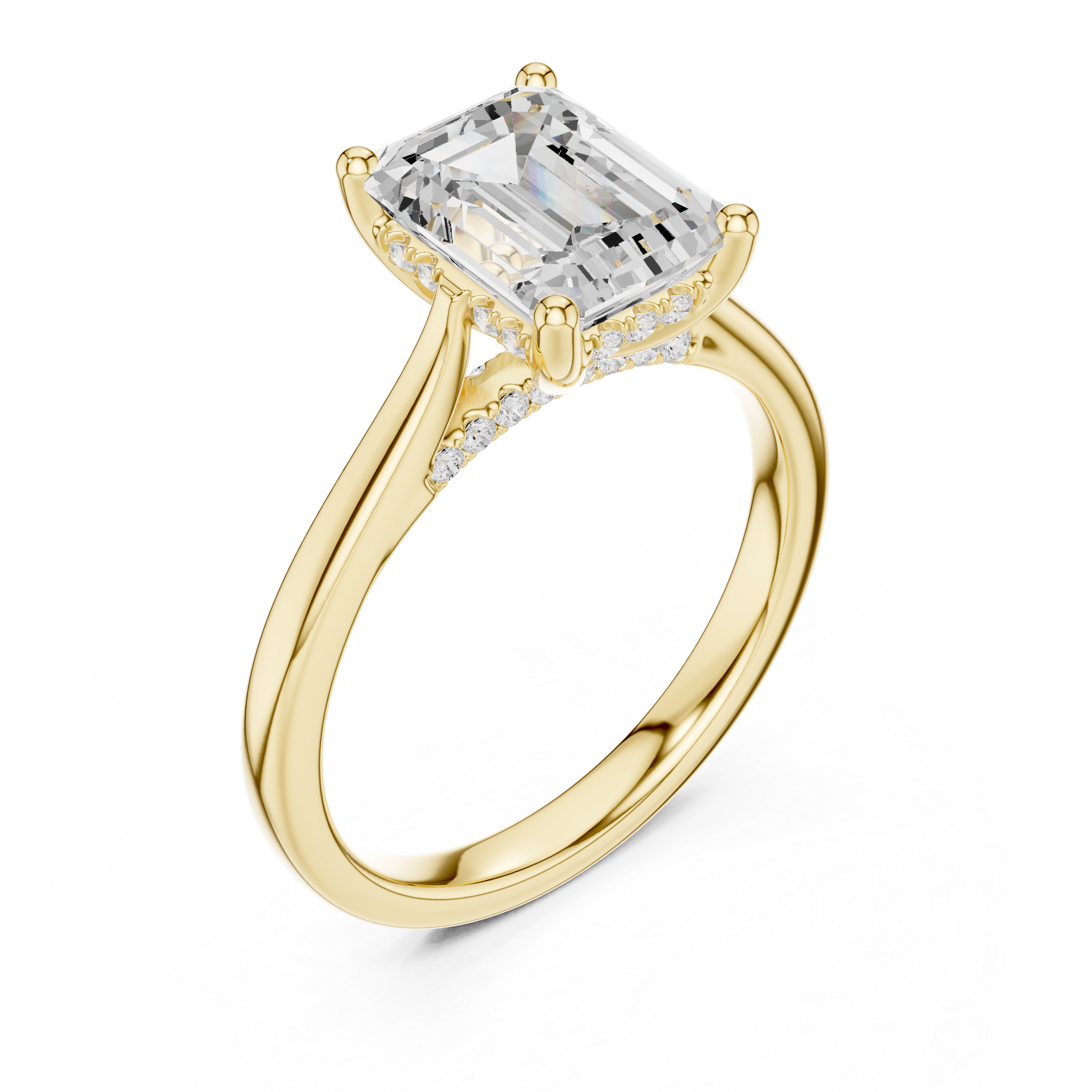 Elegant Emerald Cut Solitaire Engagement Ring with Hidden Pavé Accent