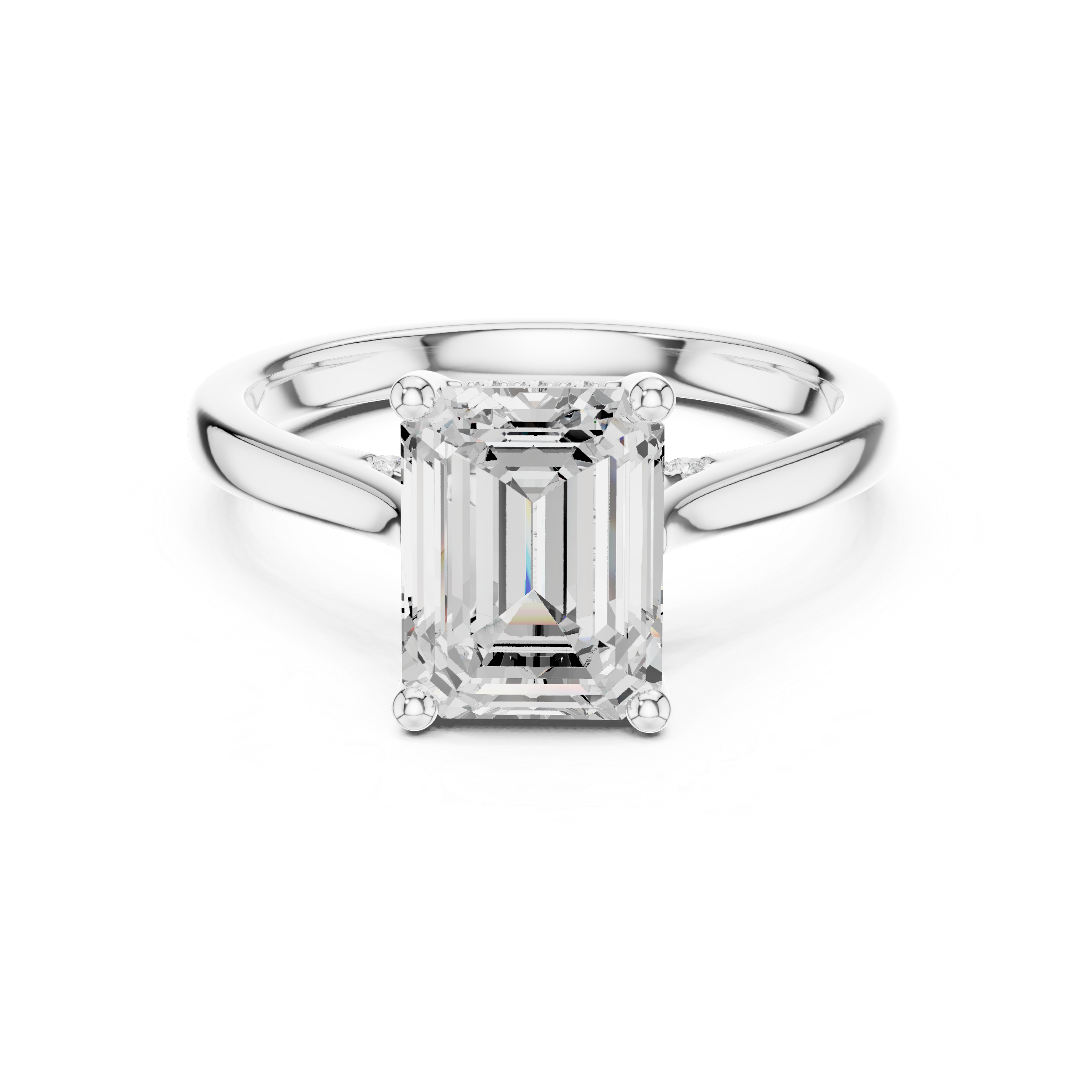 Elegant Emerald Cut Solitaire Engagement Ring with Hidden Pavé Accent