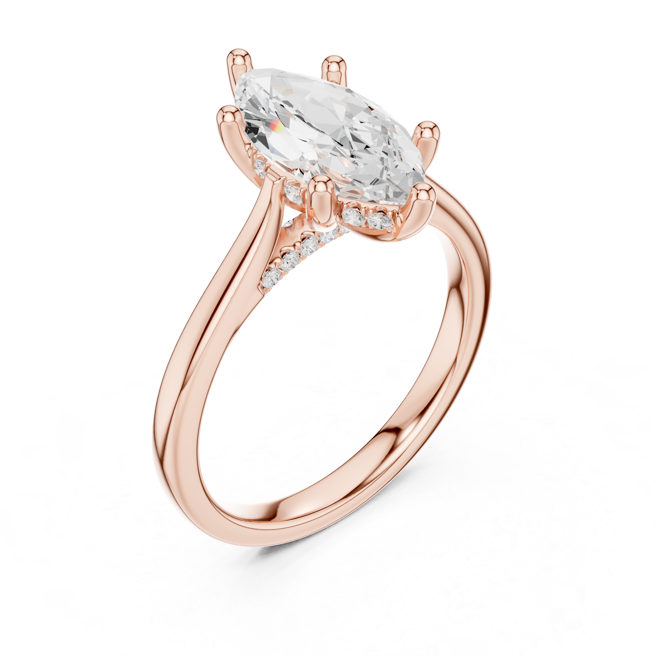 Elegant Marquise Cut Solitaire Engagement Ring with Hidden Pavé Gallery