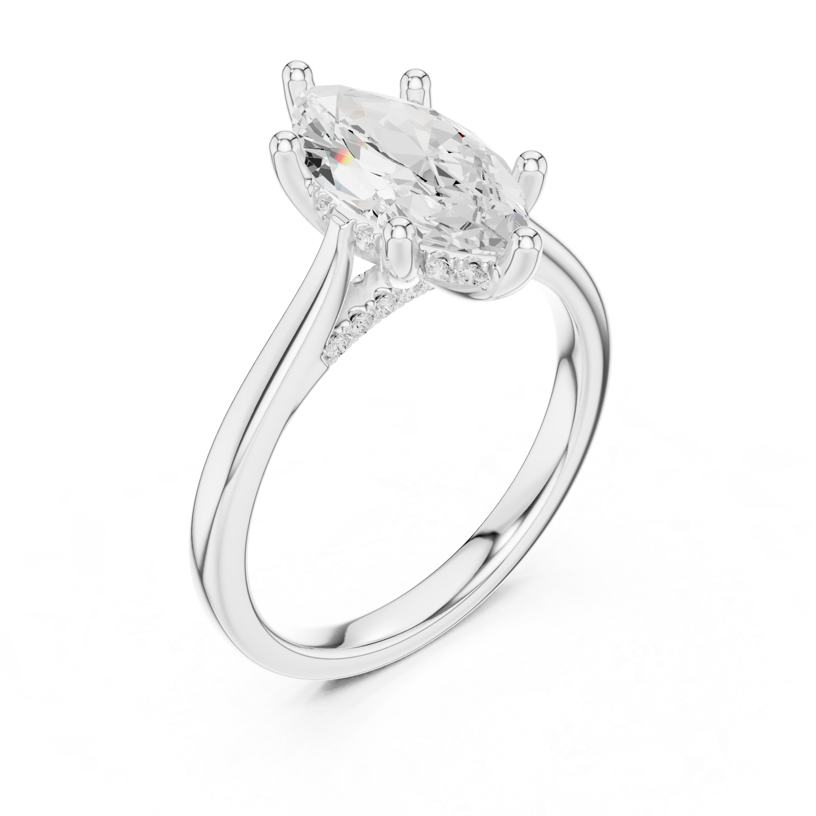 Elegant Marquise Cut Solitaire Engagement Ring with Hidden Pavé Gallery