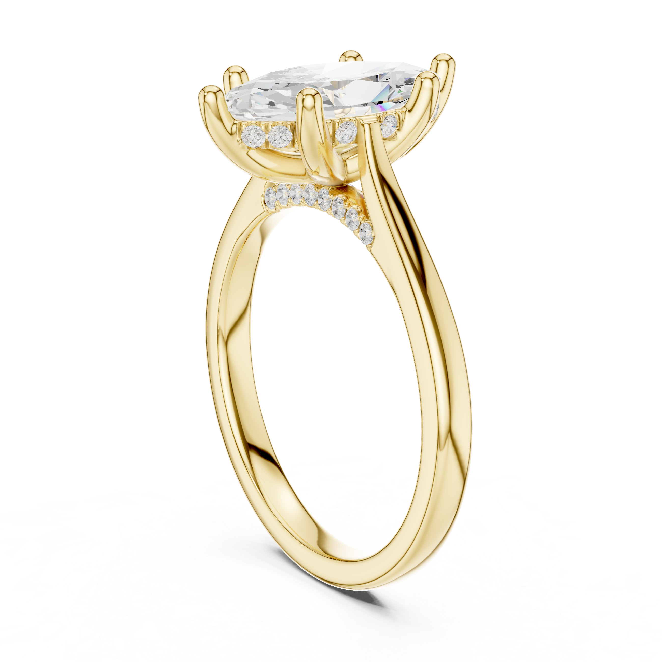 Elegant Marquise Cut Solitaire Engagement Ring with Hidden Pavé Gallery