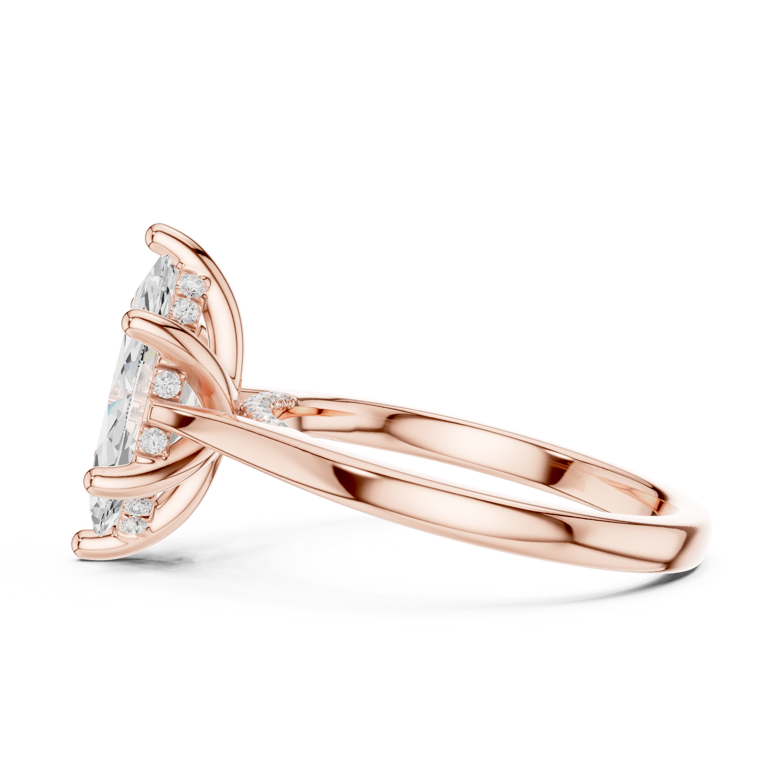 Elegant Marquise Cut Solitaire Engagement Ring with Hidden Pavé Gallery