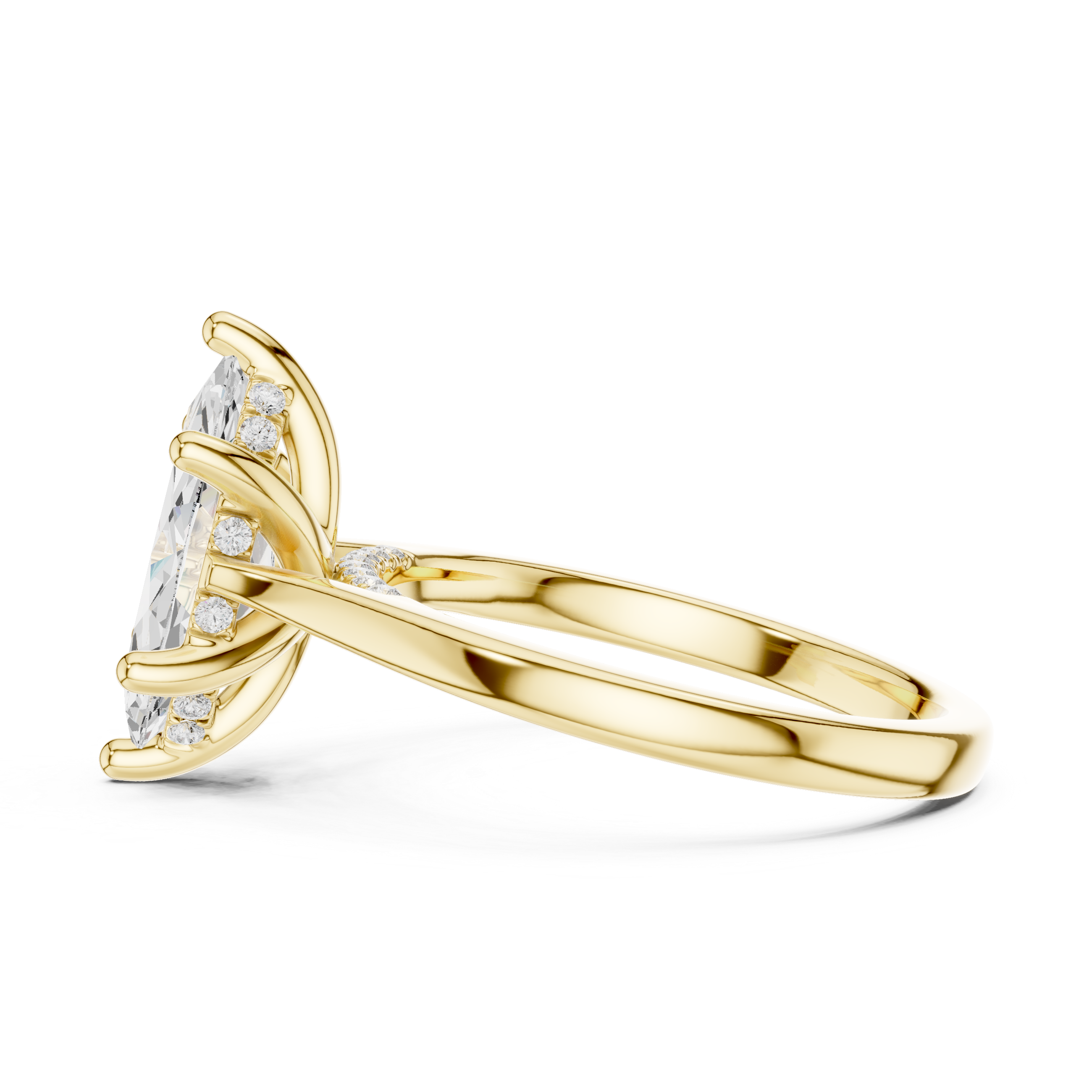 Elegant Marquise Cut Solitaire Engagement Ring with Hidden Pavé Gallery