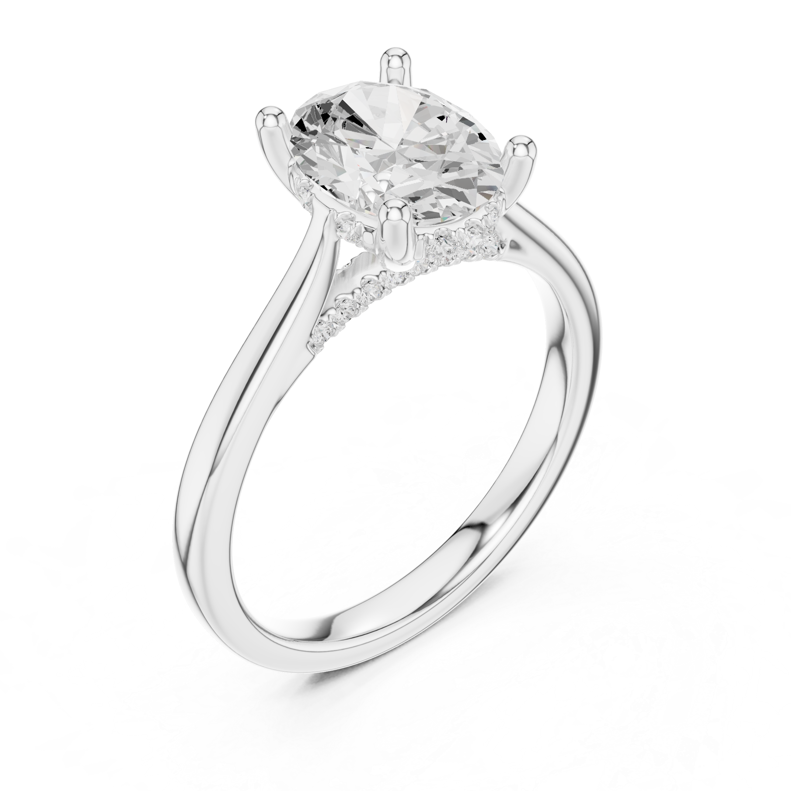 Classic Oval Cut Solitaire Engagement Ring with Hidden Pavé Gallery