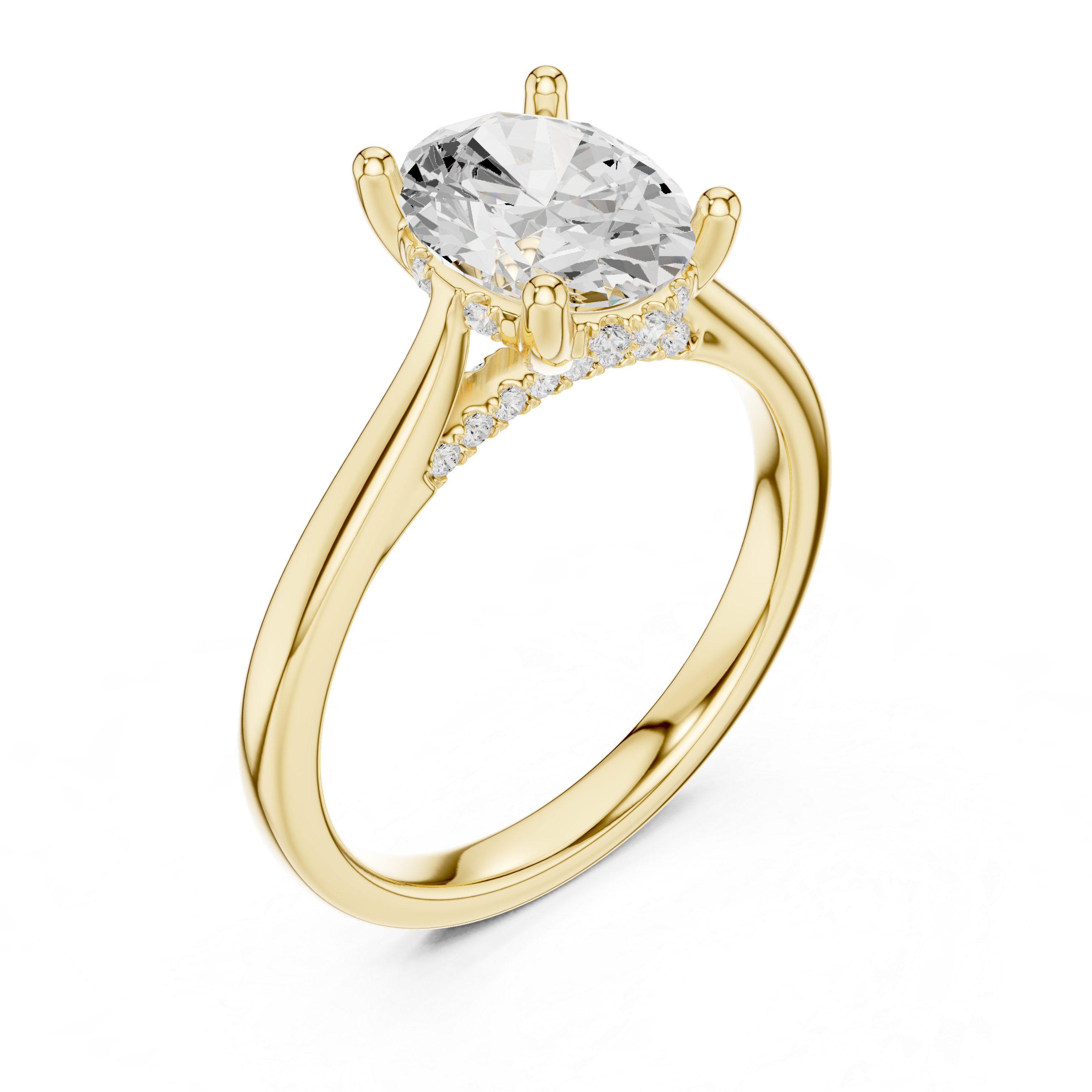 Classic Oval Cut Solitaire Engagement Ring with Hidden Pavé Gallery