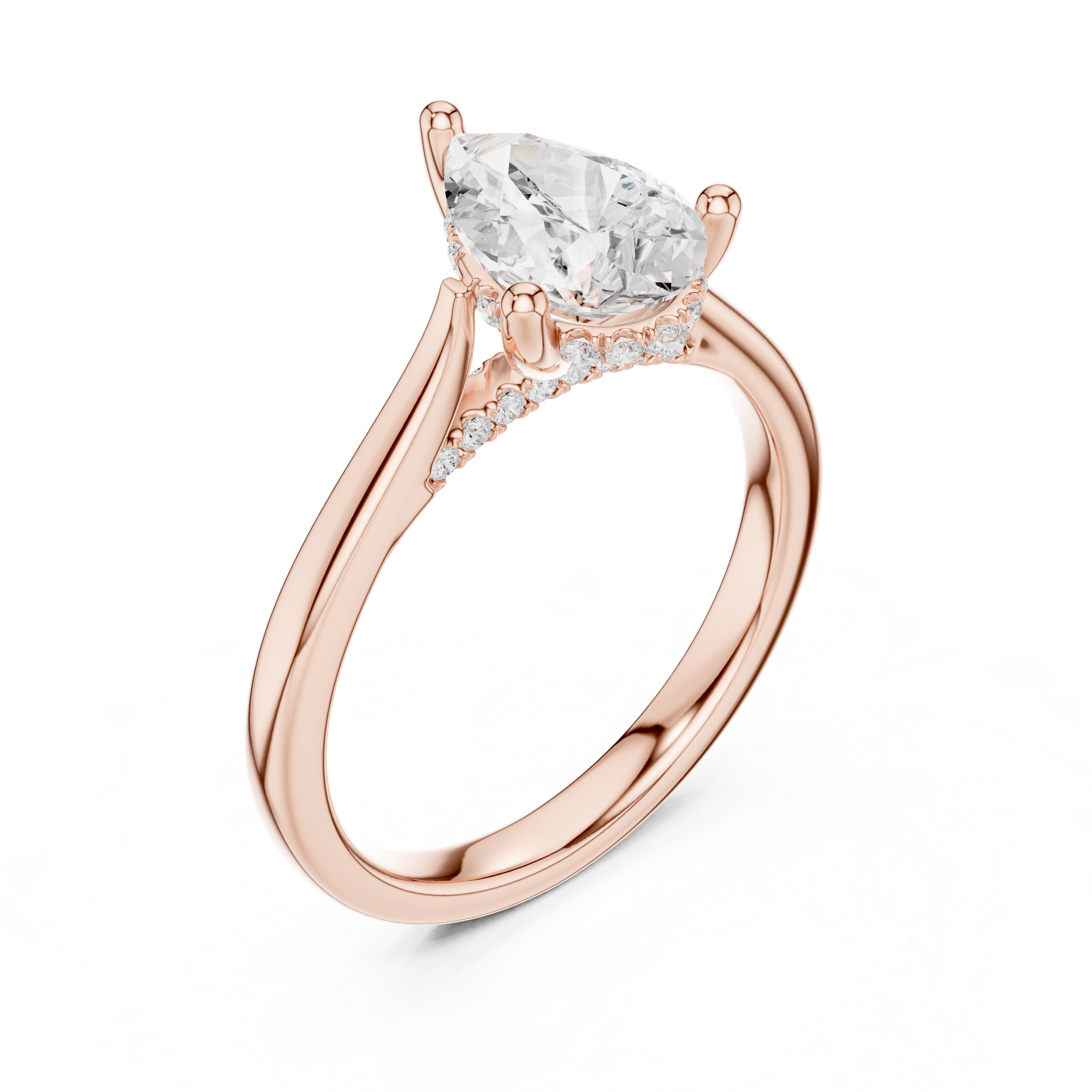 Classic Pear Cut Solitaire Engagement Ring with Hidden Pavé Accent