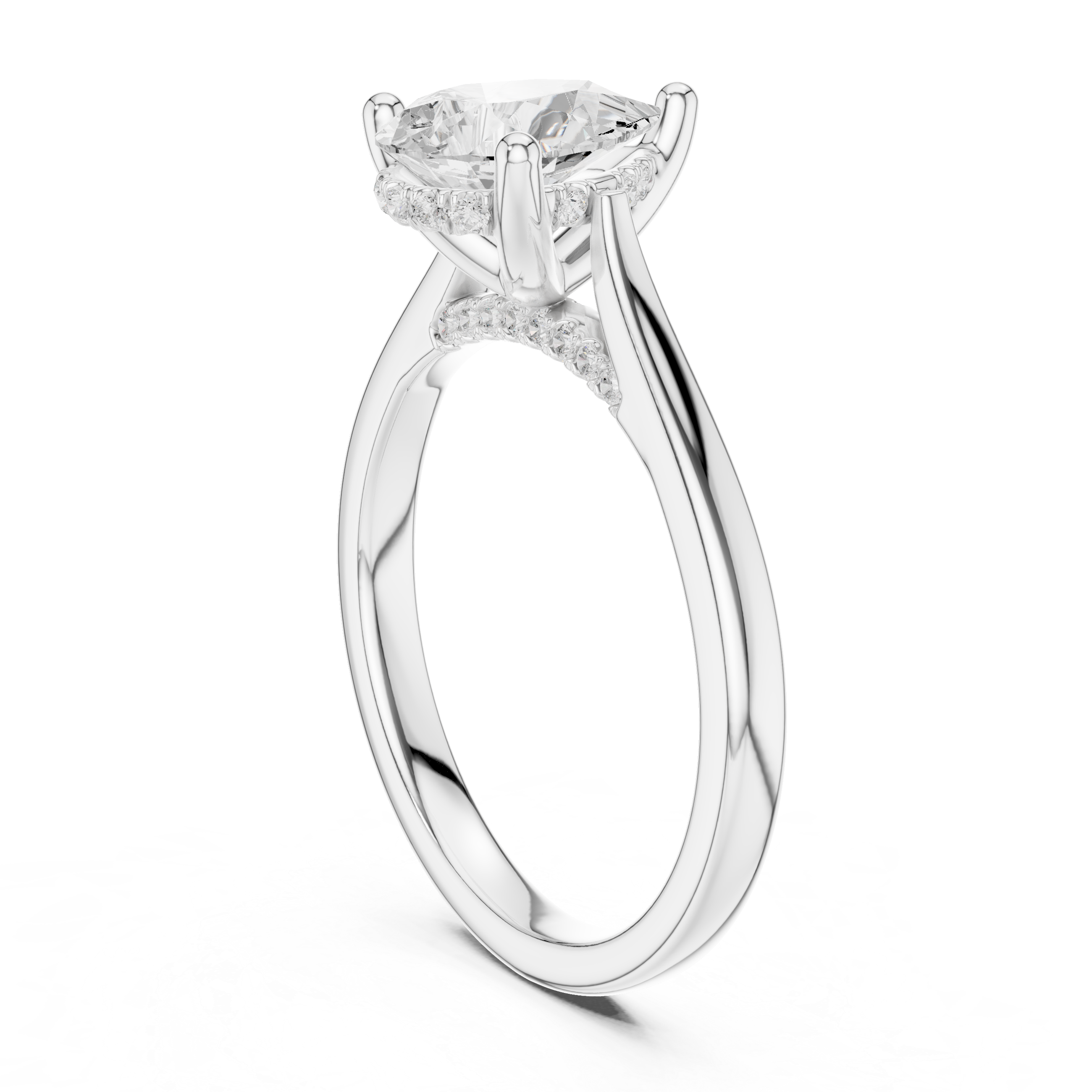 Classic Pear Cut Solitaire Engagement Ring with Hidden Pavé Accent