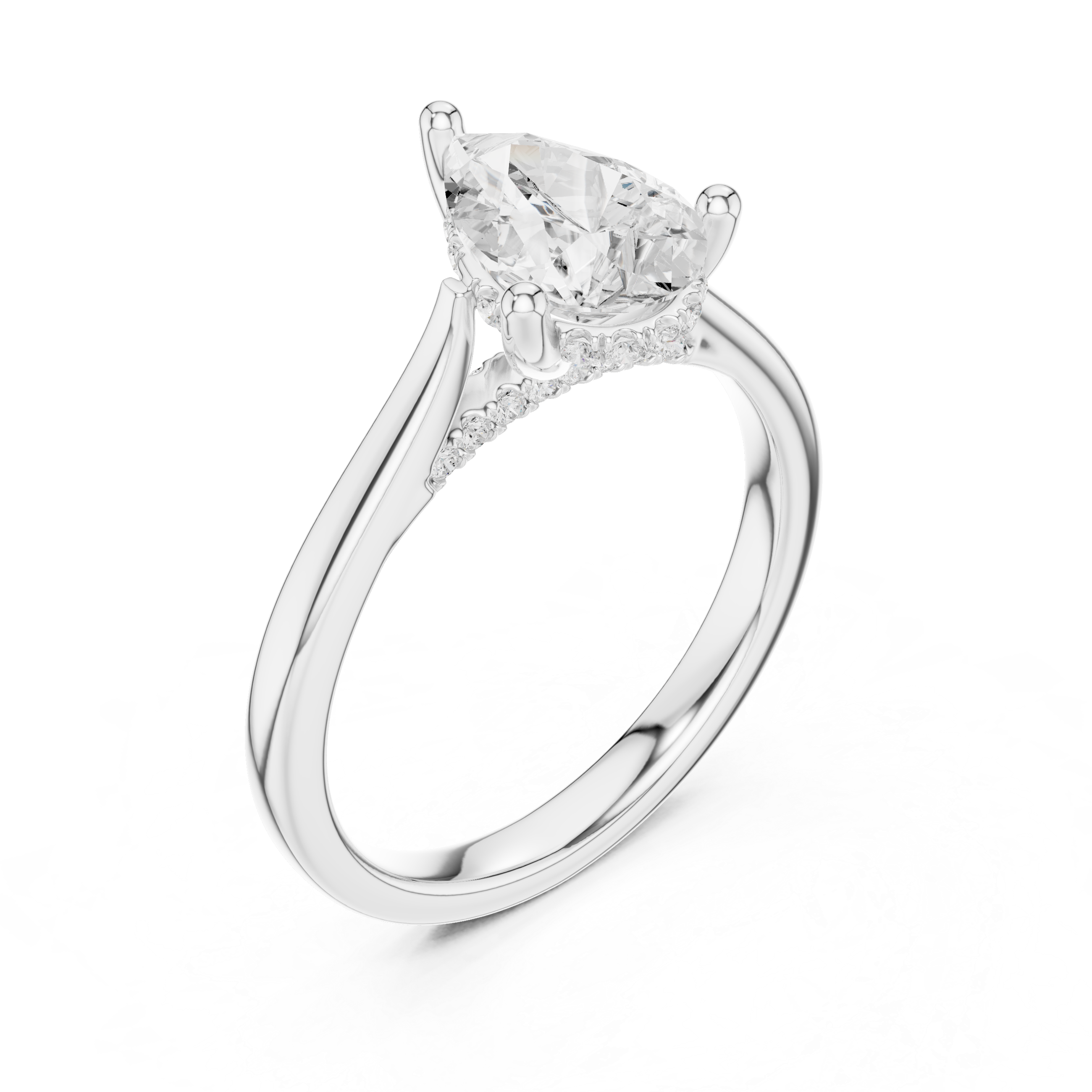 Classic Pear Cut Solitaire Engagement Ring with Hidden Pavé Accent