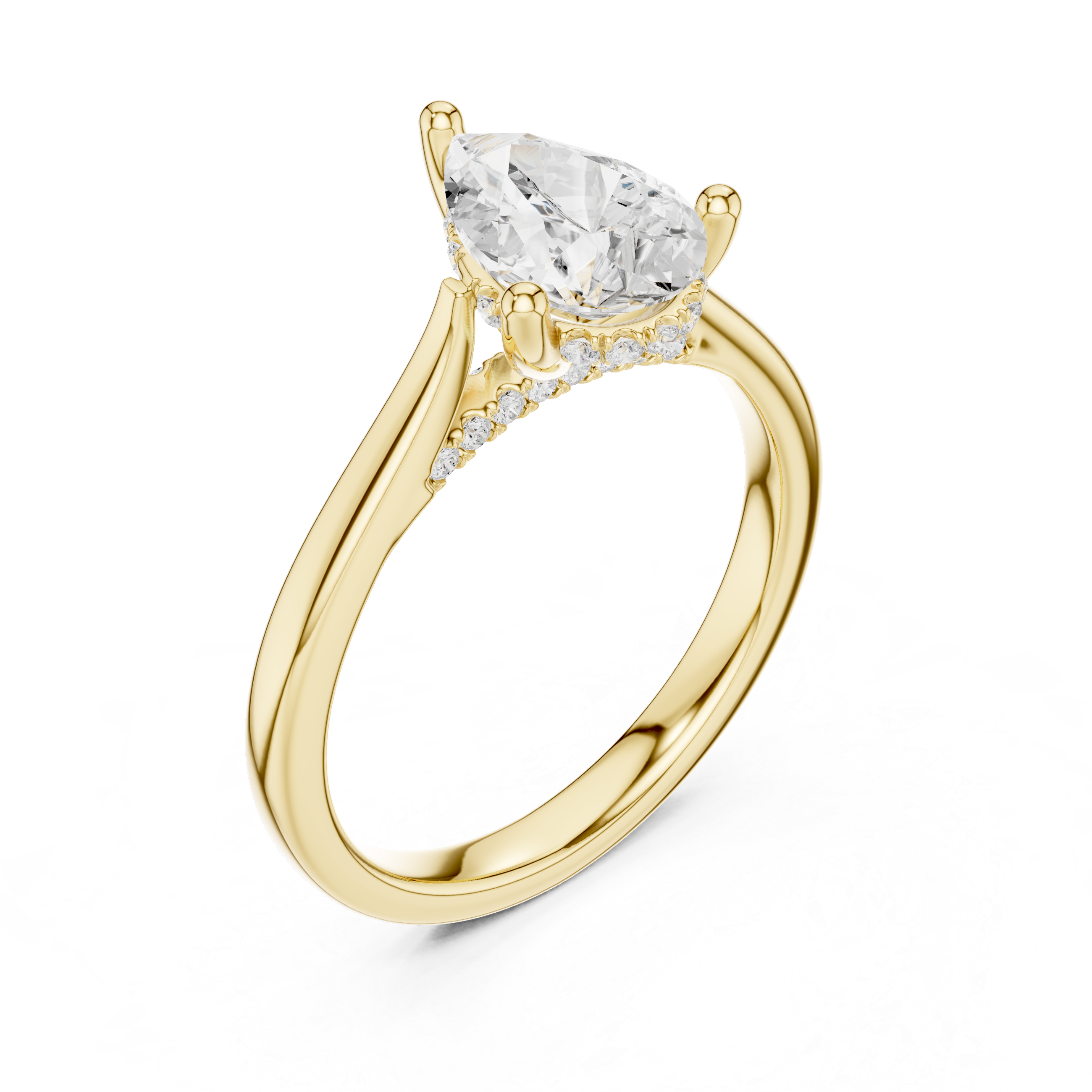 Classic Pear Cut Solitaire Engagement Ring with Hidden Pavé Accent