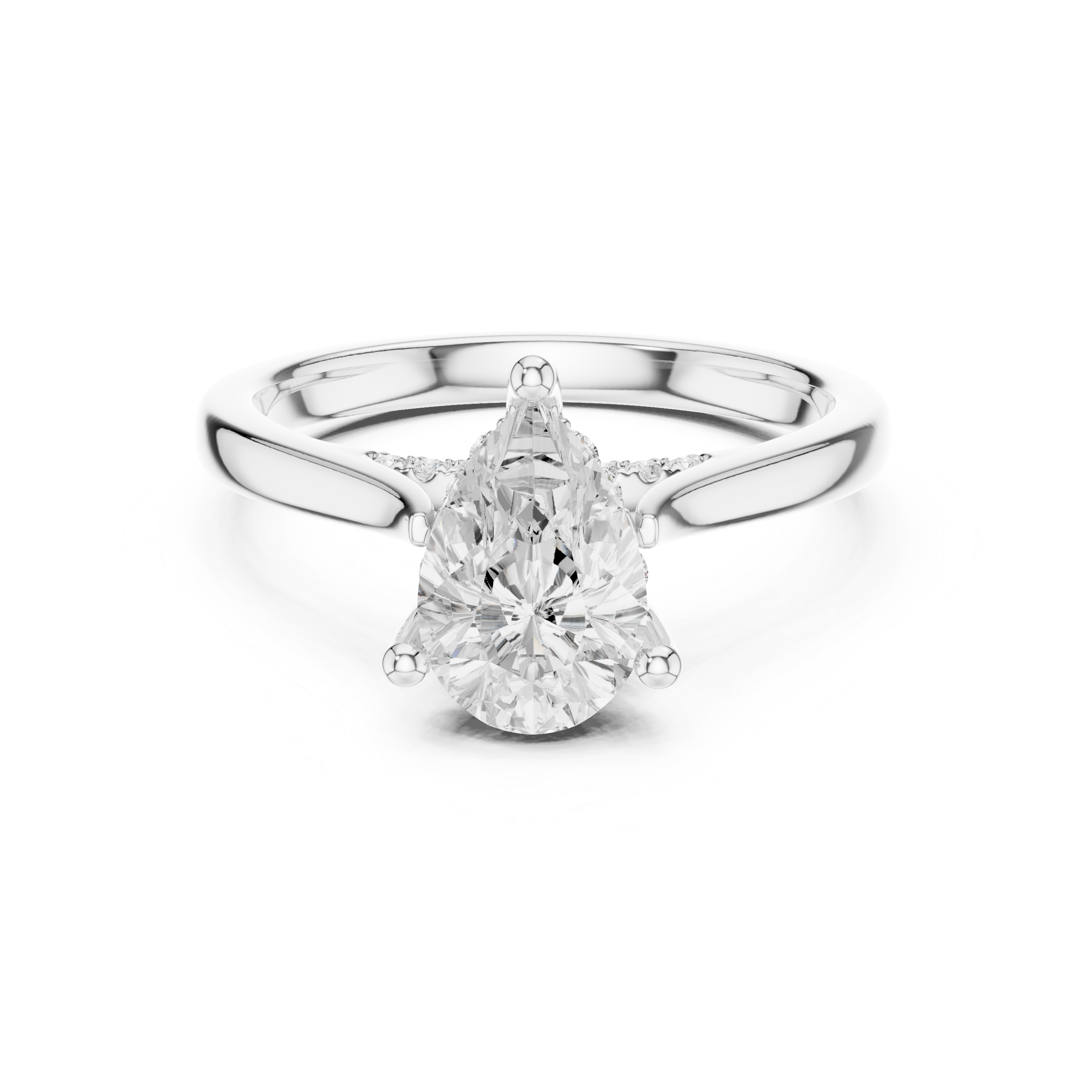 Classic Pear Cut Solitaire Engagement Ring with Hidden Pavé Accent
