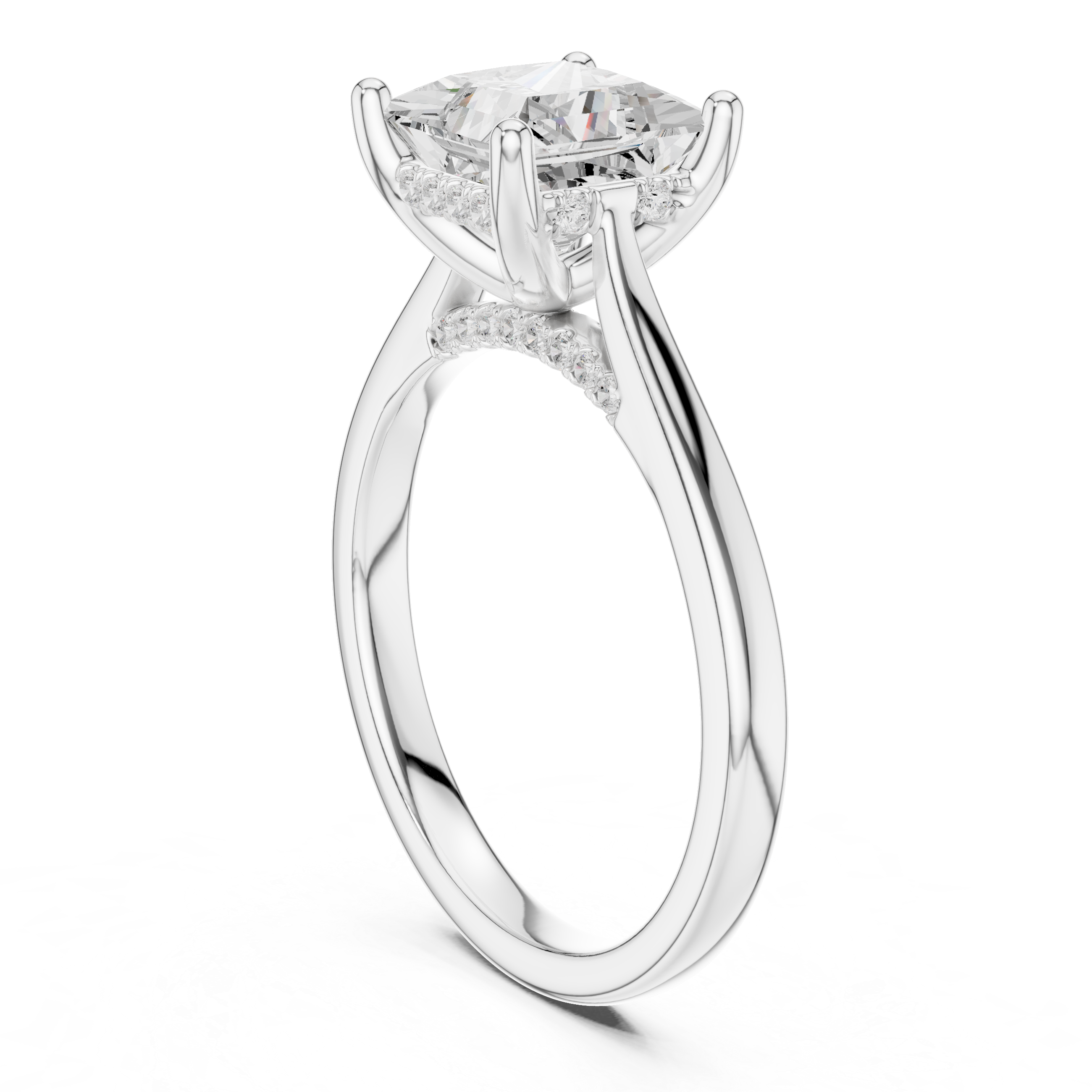 Classic Princess Cut Solitaire Engagement Ring with Hidden Pavé Detail