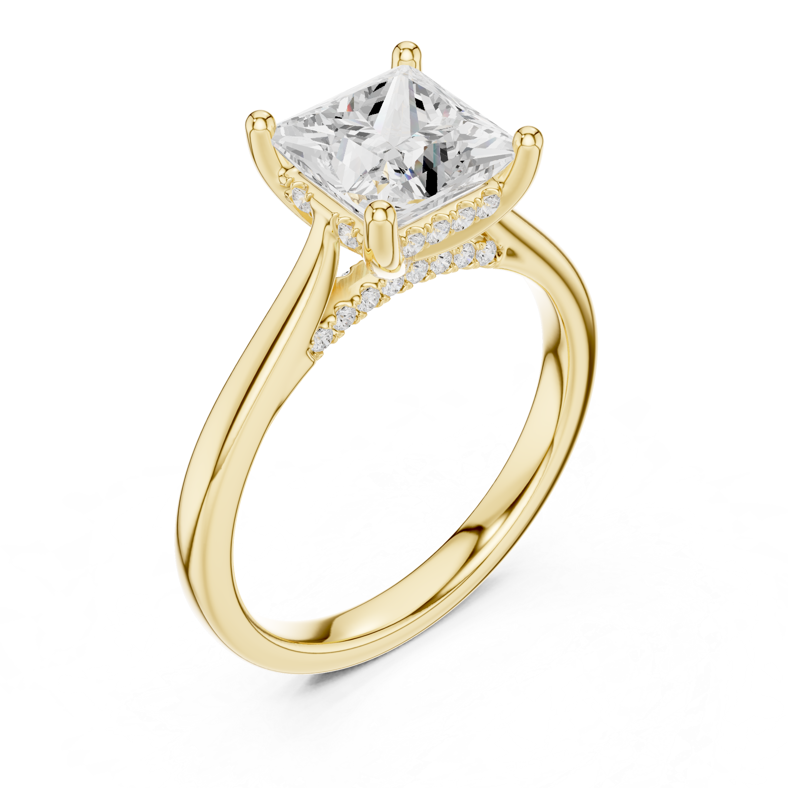 Classic Princess Cut Solitaire Engagement Ring with Hidden Pavé Detail