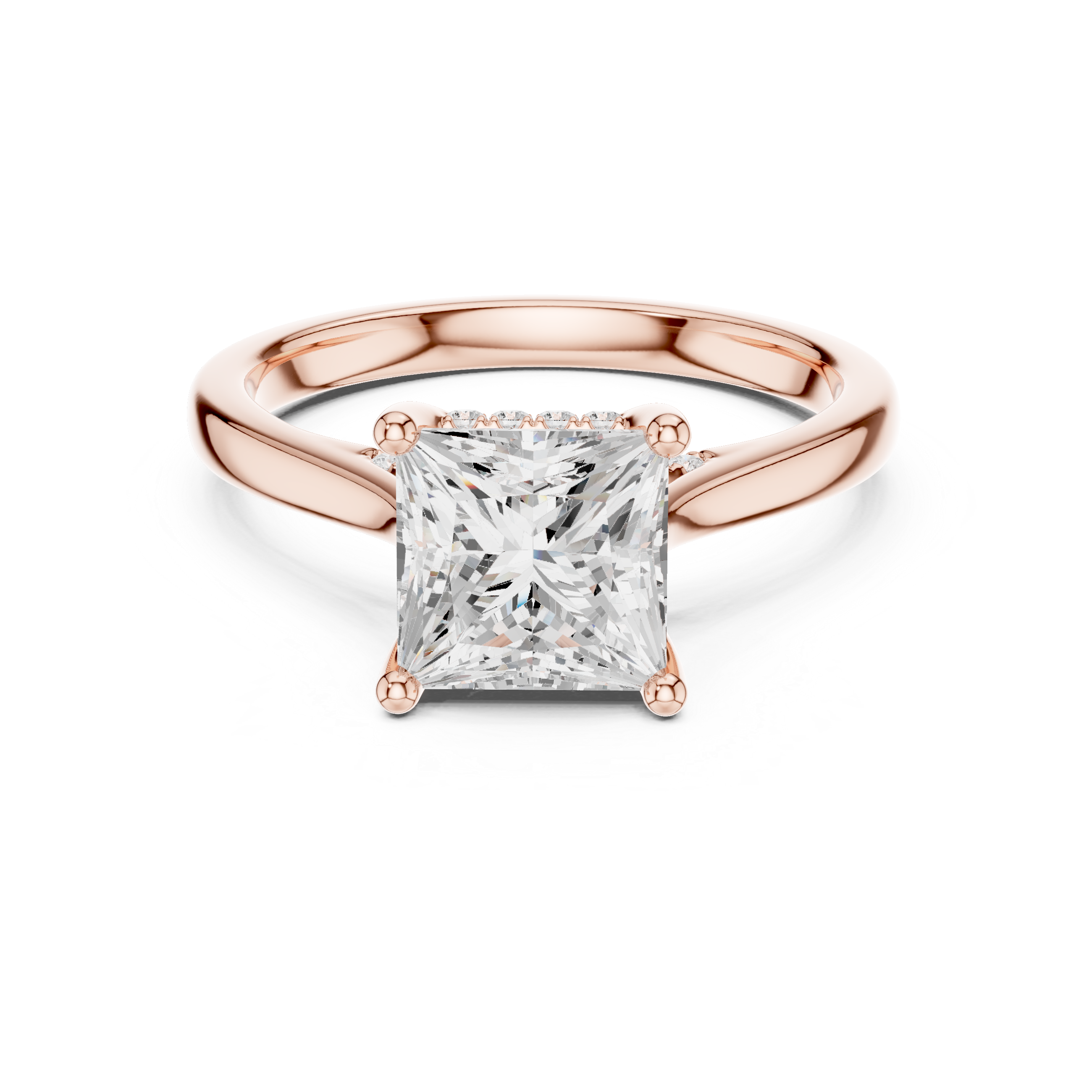 Classic Princess Cut Solitaire Engagement Ring with Hidden Pavé Detail