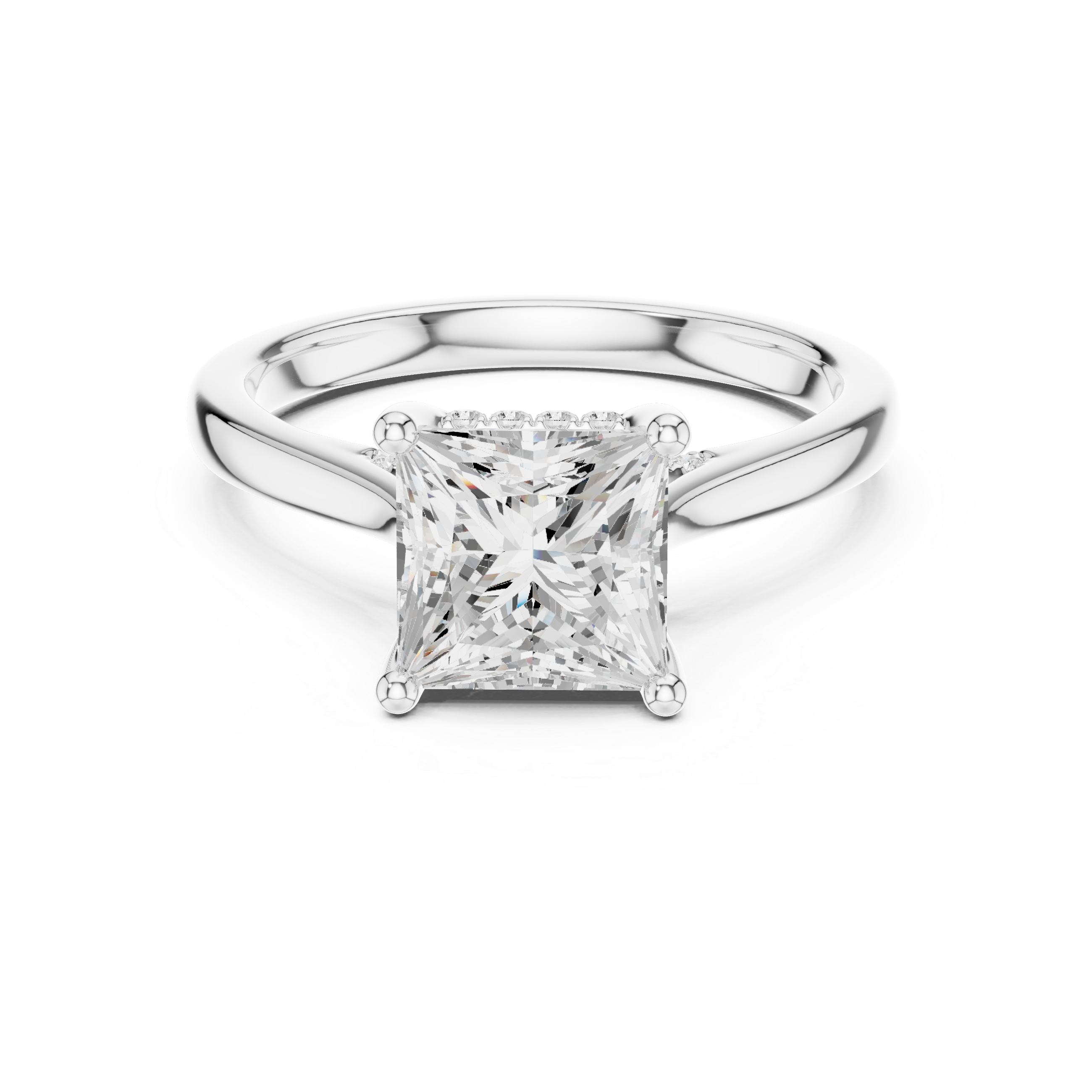 Classic Princess Cut Solitaire Engagement Ring with Hidden Pavé Detail
