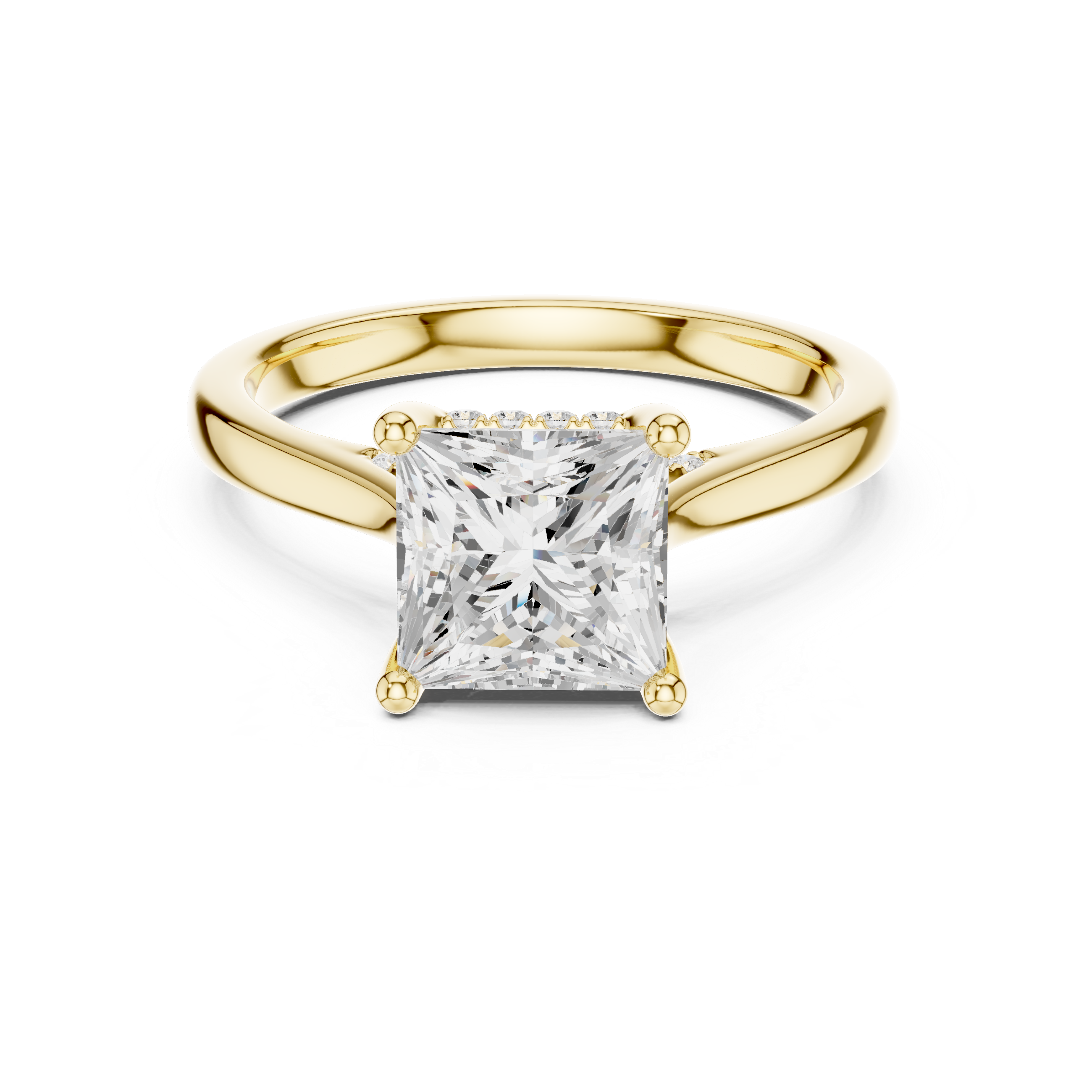 Classic Princess Cut Solitaire Engagement Ring with Hidden Pavé Detail