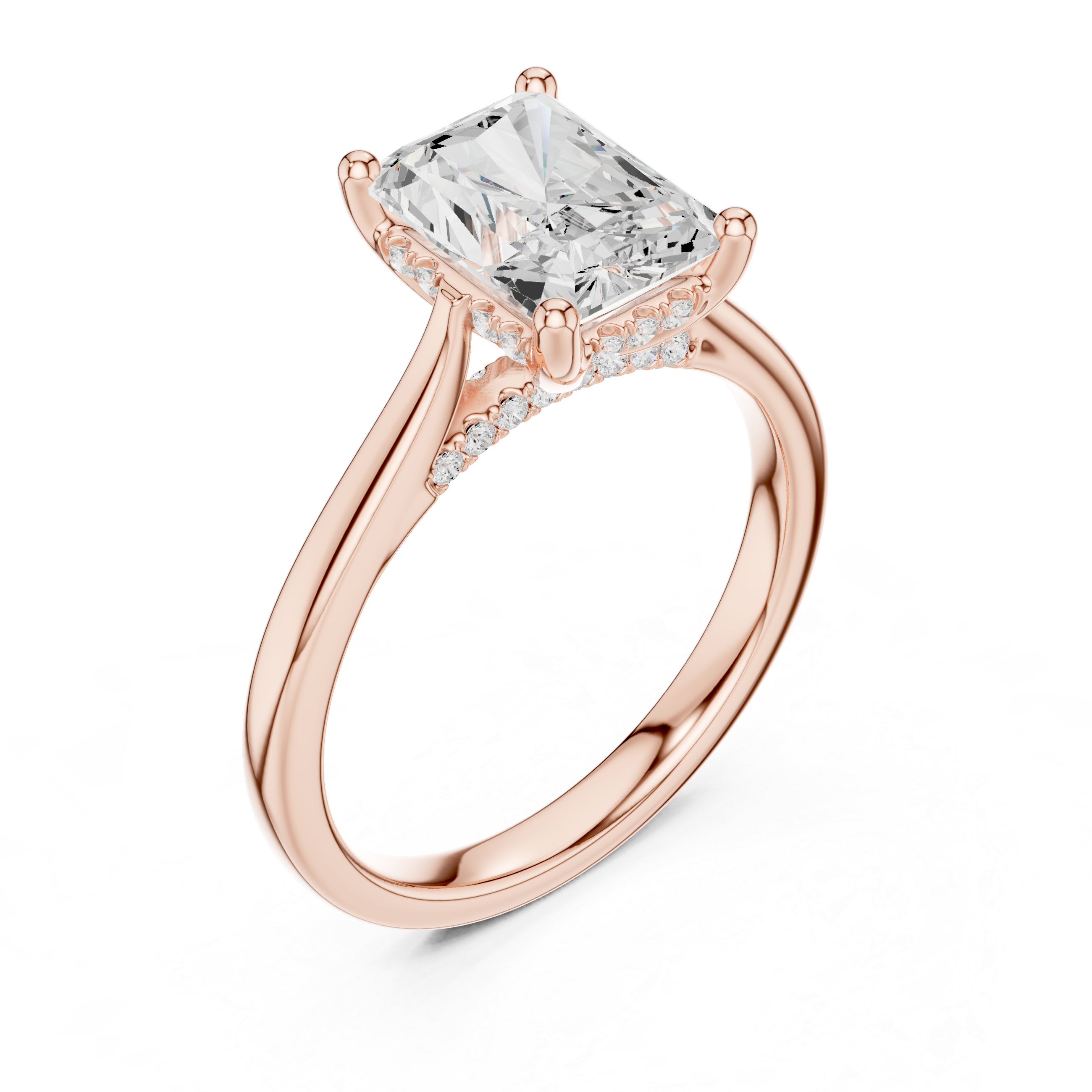 Elegant Radiant Cut Solitaire Engagement Ring with Hidden Pavé Gallery