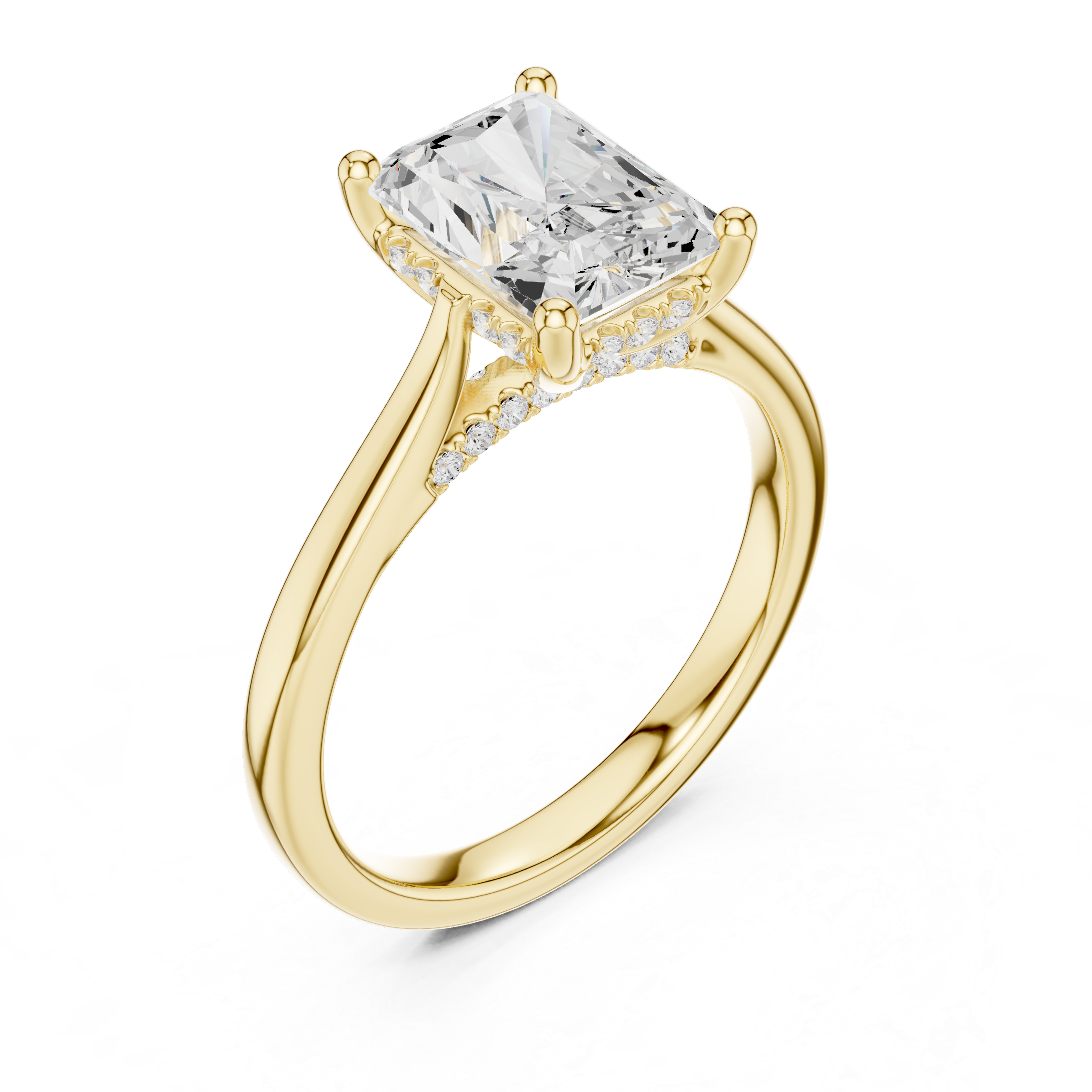 Elegant Radiant Cut Solitaire Engagement Ring with Hidden Pavé Gallery