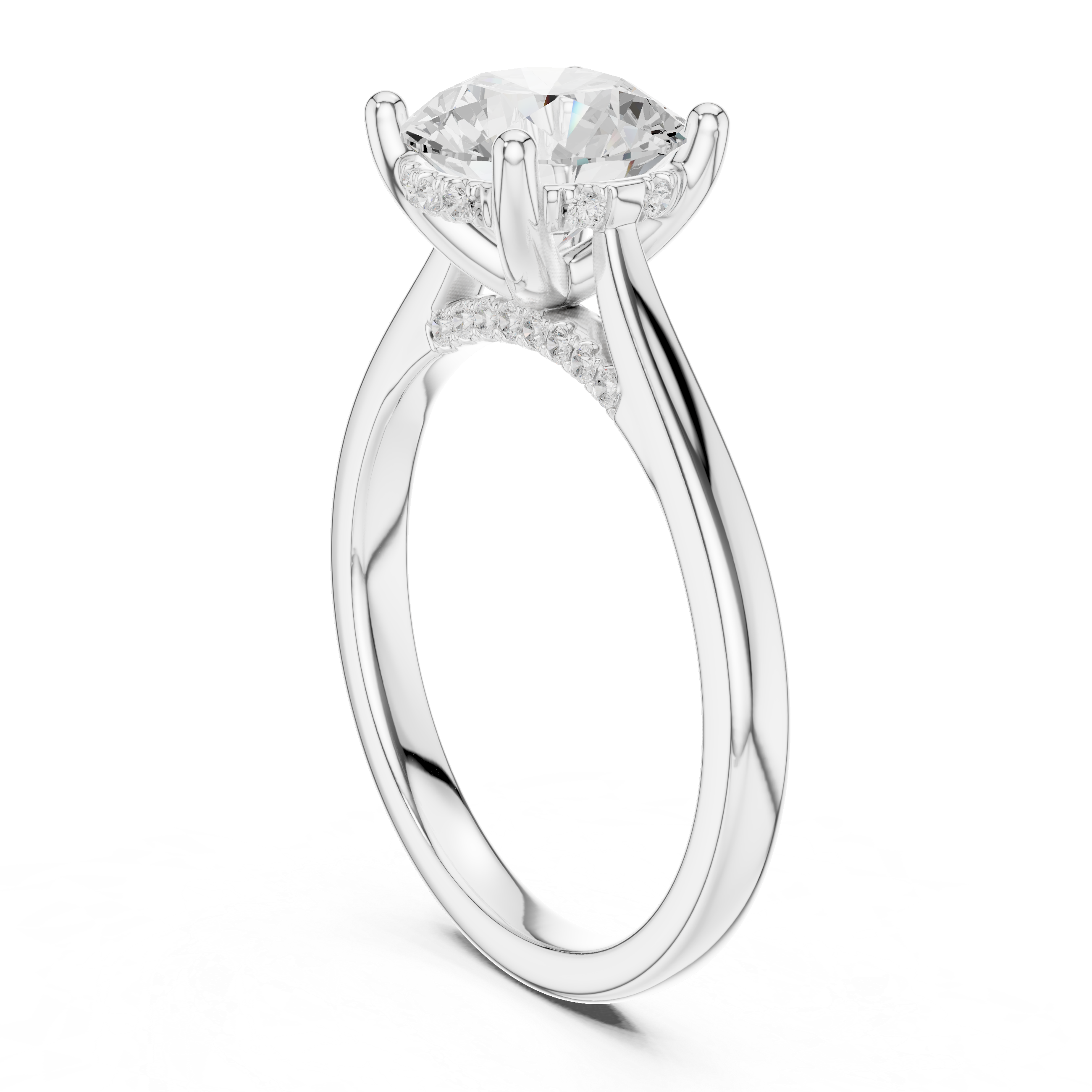 Classic Round Cut Solitaire Engagement Ring with Hidden Pavé Accent