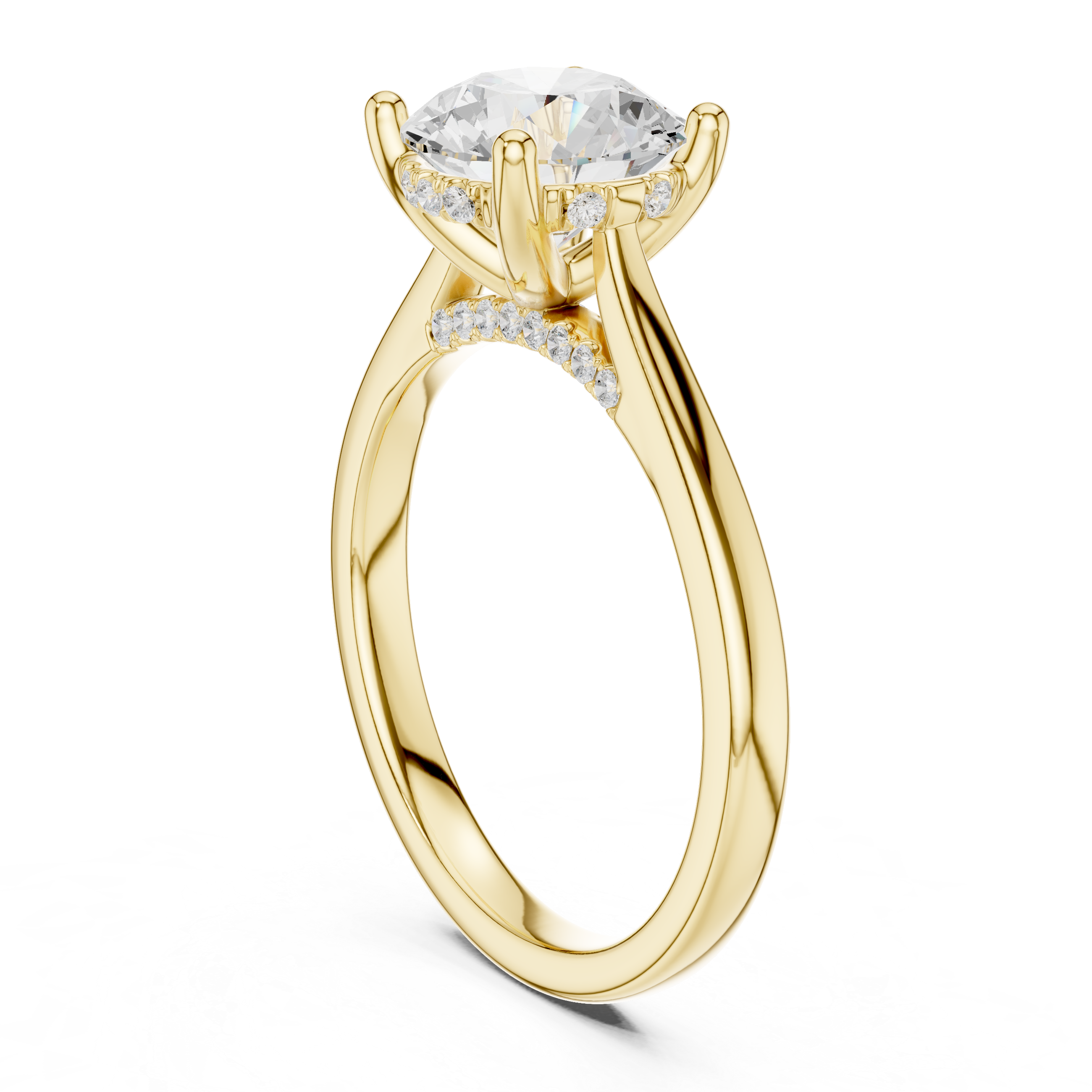 Classic Round Cut Solitaire Engagement Ring with Hidden Pavé Accent
