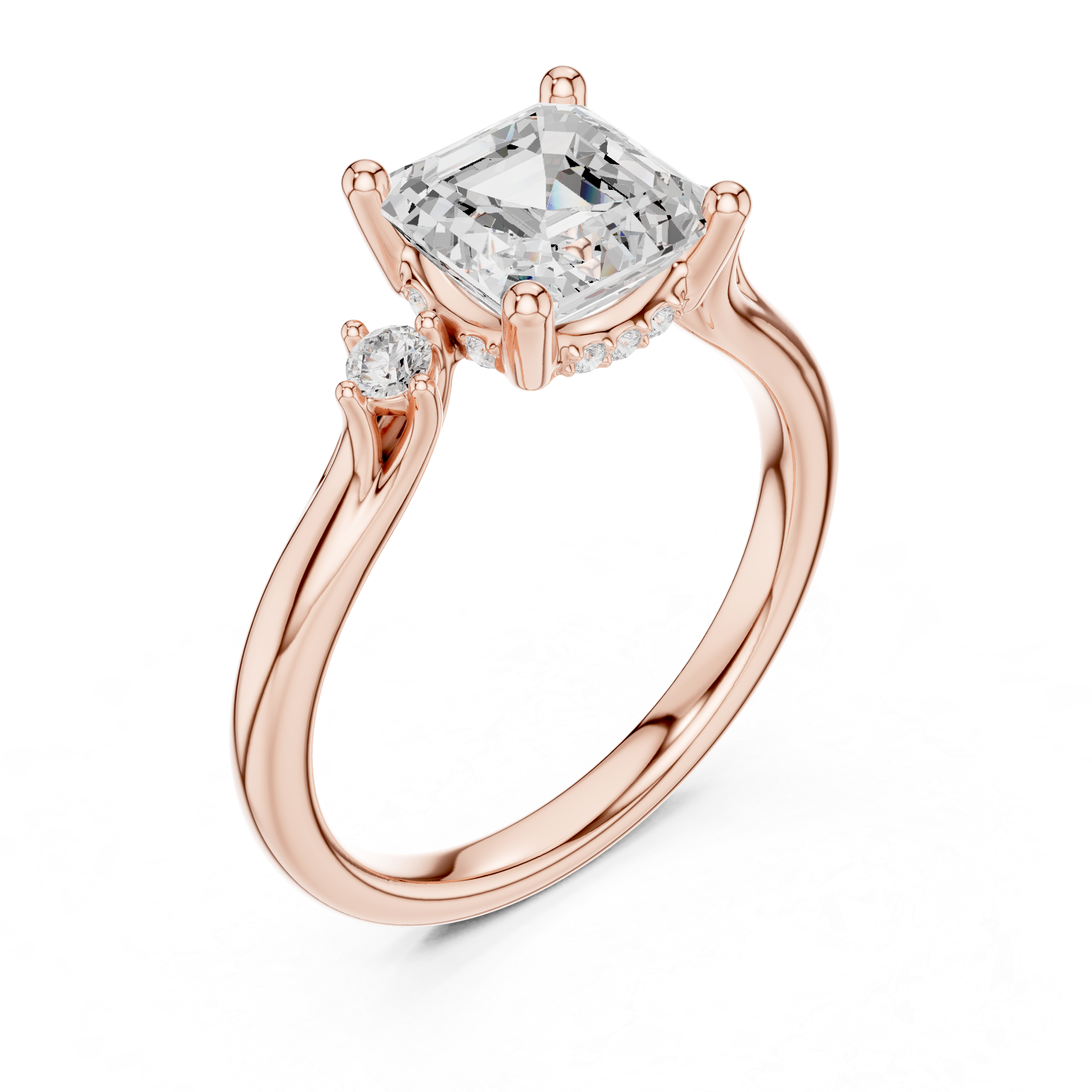 Asscher Cut Three Stone Engagement Ring with Hidden Pavé Gallery