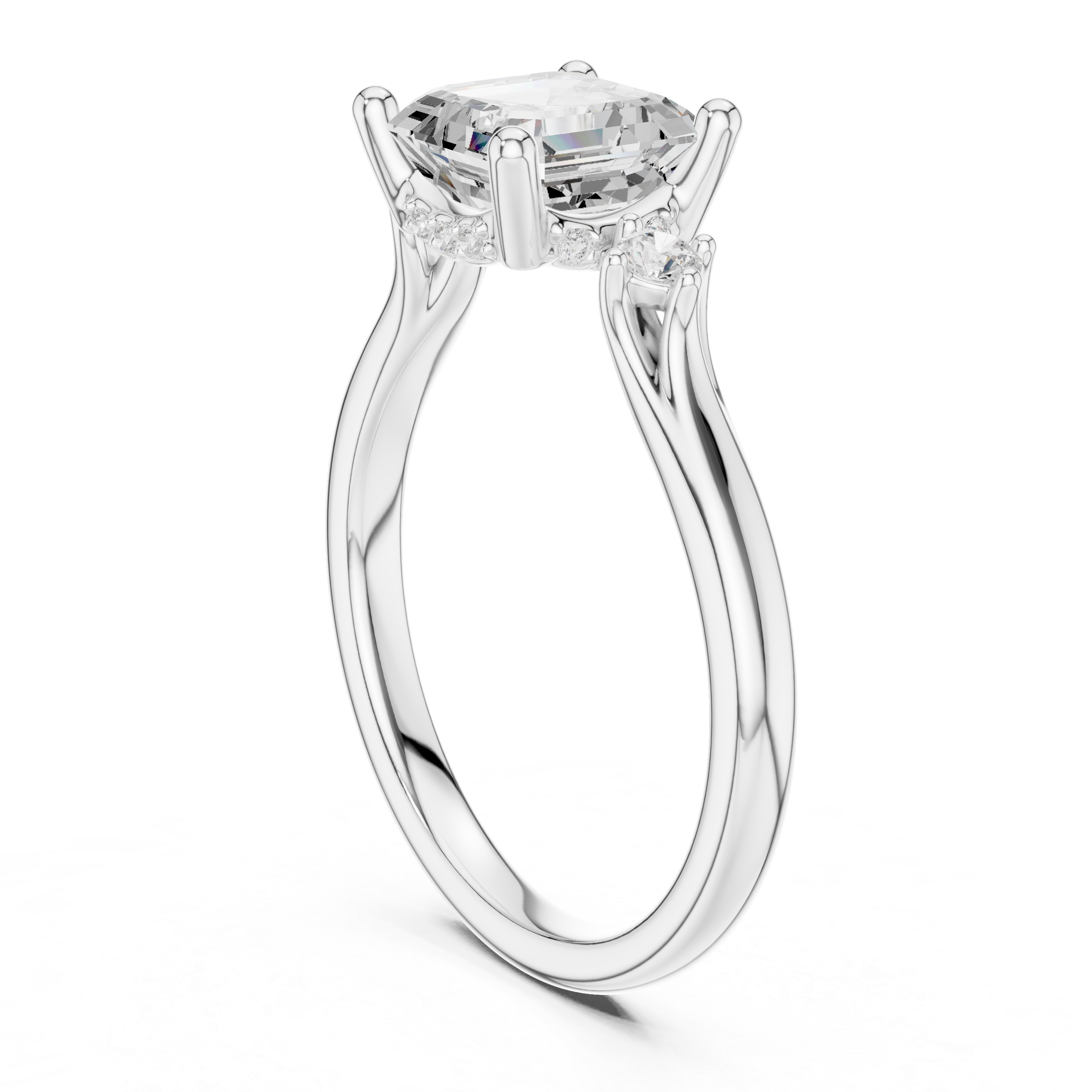 Asscher Cut Three Stone Engagement Ring with Hidden Pavé Gallery