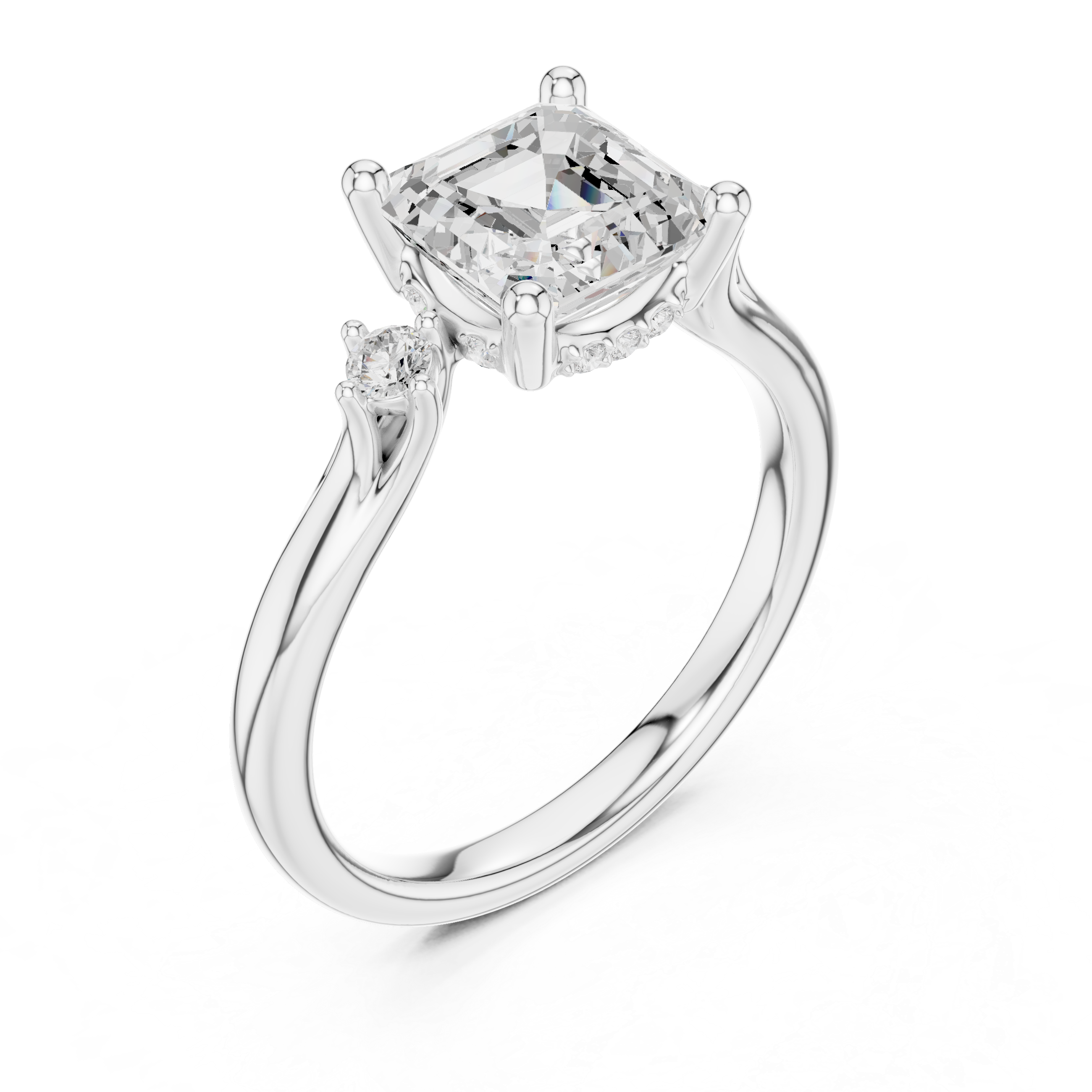 Asscher Cut Three Stone Engagement Ring with Hidden Pavé Gallery