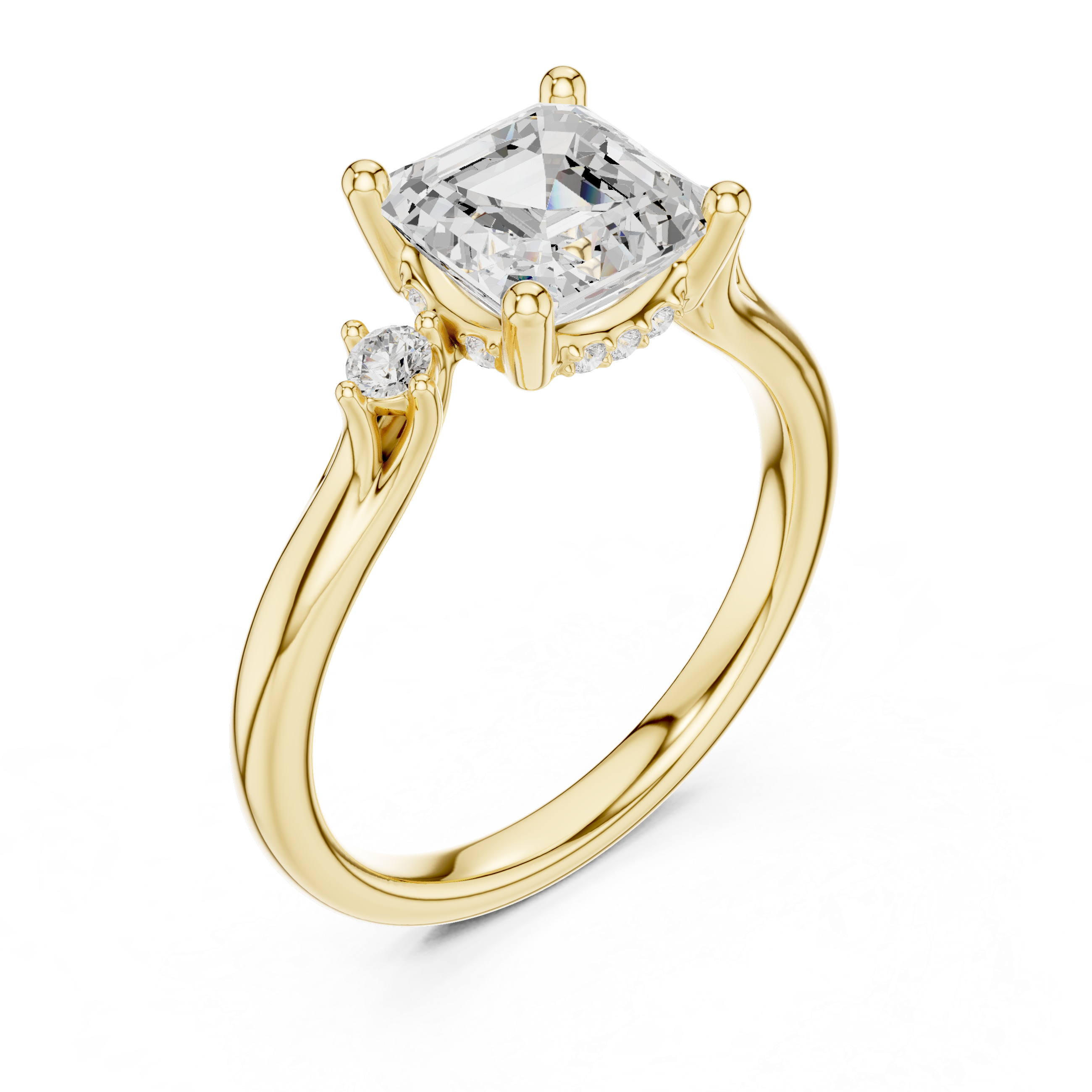 Asscher Cut Three Stone Engagement Ring with Hidden Pavé Gallery
